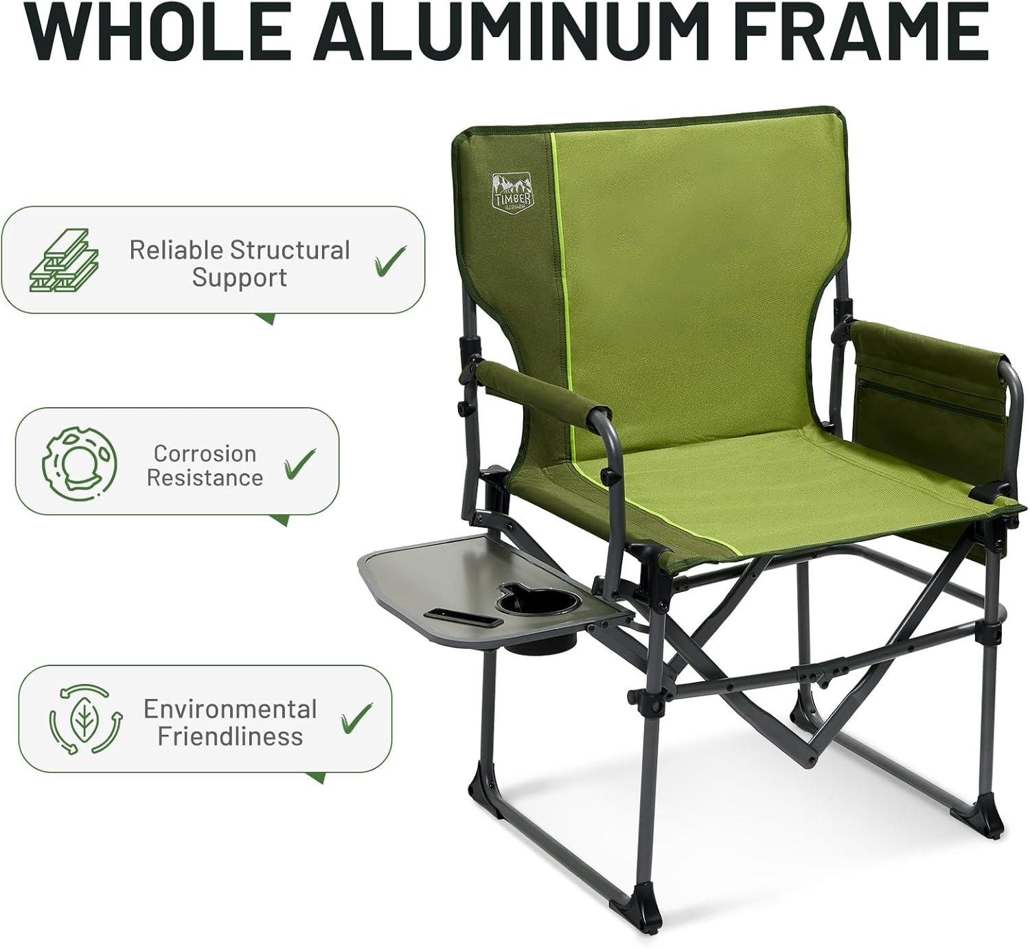 imageTIMBER RIDGE Aluminum Camping Directors Chair with Side Table Pocket Portable Folding Chair Heavy Duty Lawn Chair for Fishing Trip Picnic Concert Outdoor 400lbs Tan 2 PackGreen2 Set