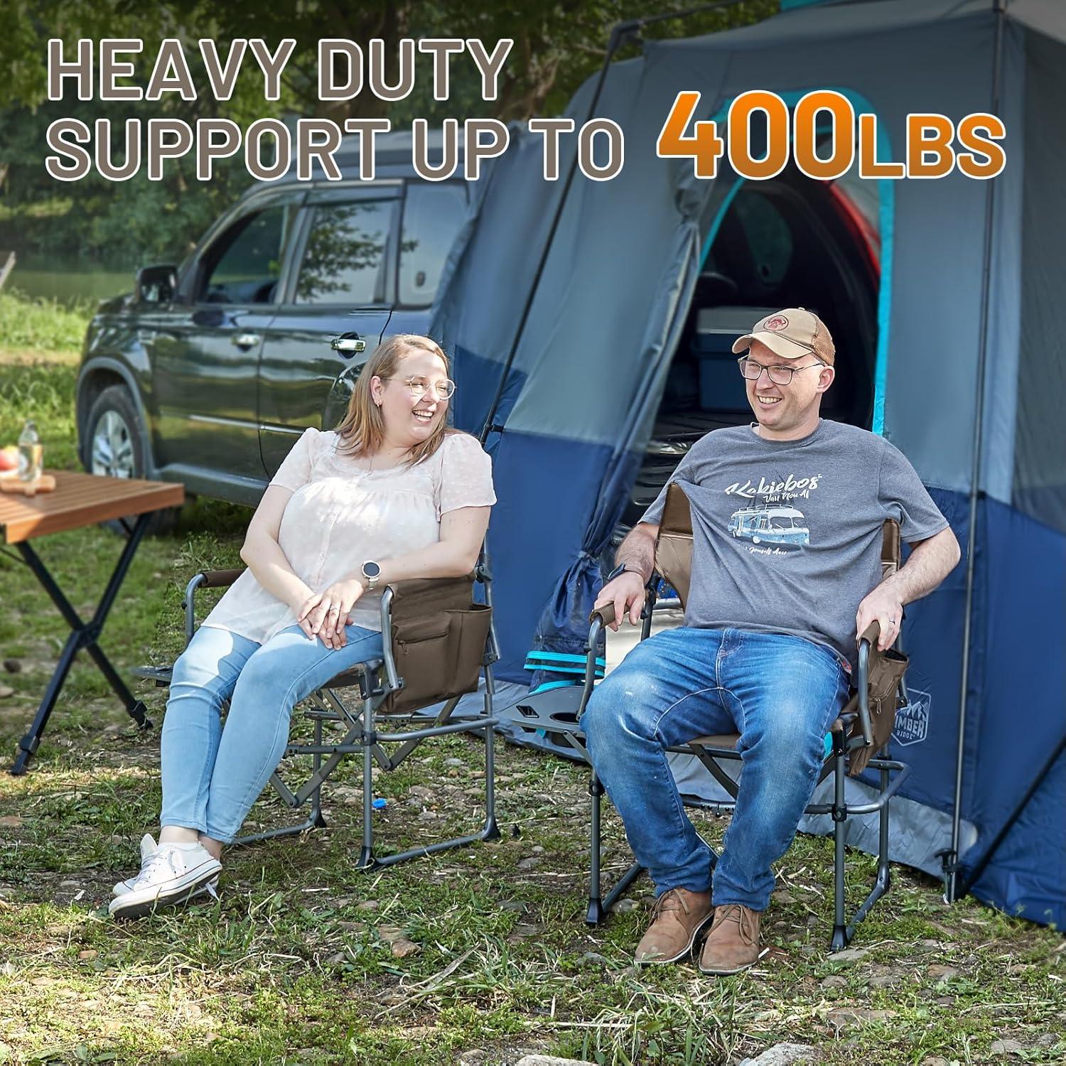 imageTIMBER RIDGE Aluminum Camping Directors Chair with Side Table Pocket Portable Folding Chair Heavy Duty Lawn Chair for Fishing Trip Picnic Concert Outdoor 400lbs Tan 2 PackTan