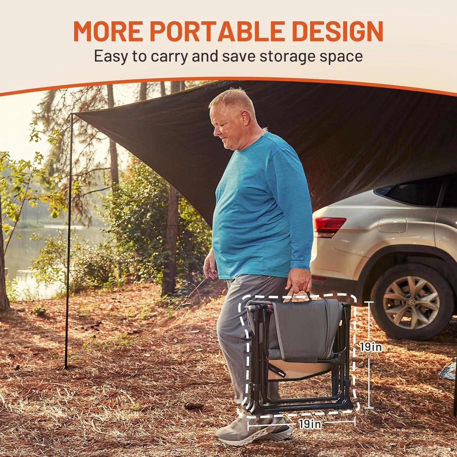 imageTIMBER RIDGE Aluminum Camping Directors Chair with Side Table Pocket Portable Folding Chair Heavy Duty Lawn Chair for Fishing Trip Picnic Concert Outdoor 400lbs Tan 2 PackHeated Grey