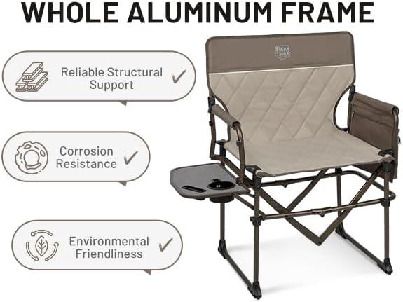 imageTIMBER RIDGE Aluminum Camping Directors Chair with Side Table Pocket Portable Folding Chair Heavy Duty Lawn Chair for Fishing Trip Picnic Concert Outdoor 400lbs Tan 2 PackTan2 Set