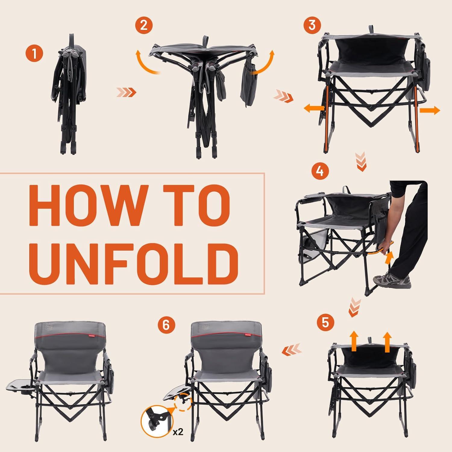 imageTIMBER RIDGE Aluminum Camping Directors Chair with Side Table Pocket Portable Folding Chair Heavy Duty Lawn Chair for Fishing Trip Picnic Concert Outdoor 400lbs Tan 2 PackHeated Grey