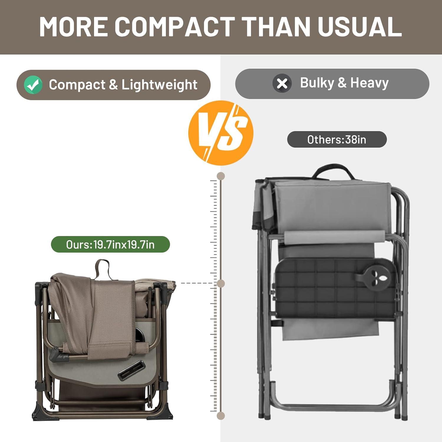 imageTIMBER RIDGE Aluminum Camping Directors Chair with Side Table Pocket Portable Folding Chair Heavy Duty Lawn Chair for Fishing Trip Picnic Concert Outdoor 400lbs Tan 2 PackTan