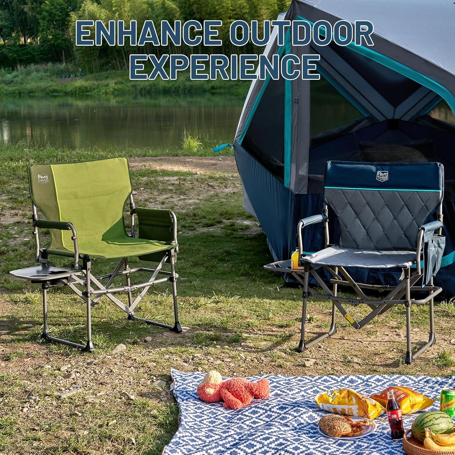 imageTIMBER RIDGE Aluminum Camping Directors Chair with Side Table Pocket Portable Folding Chair Heavy Duty Lawn Chair for Fishing Trip Picnic Concert Outdoor 400lbs Tan 2 PackGreen