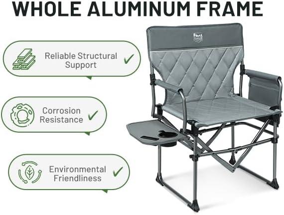 imageTIMBER RIDGE Aluminum Camping Directors Chair with Side Table Pocket Portable Folding Chair Heavy Duty Lawn Chair for Fishing Trip Picnic Concert Outdoor 400lbs Tan 2 PackGrey2 Set
