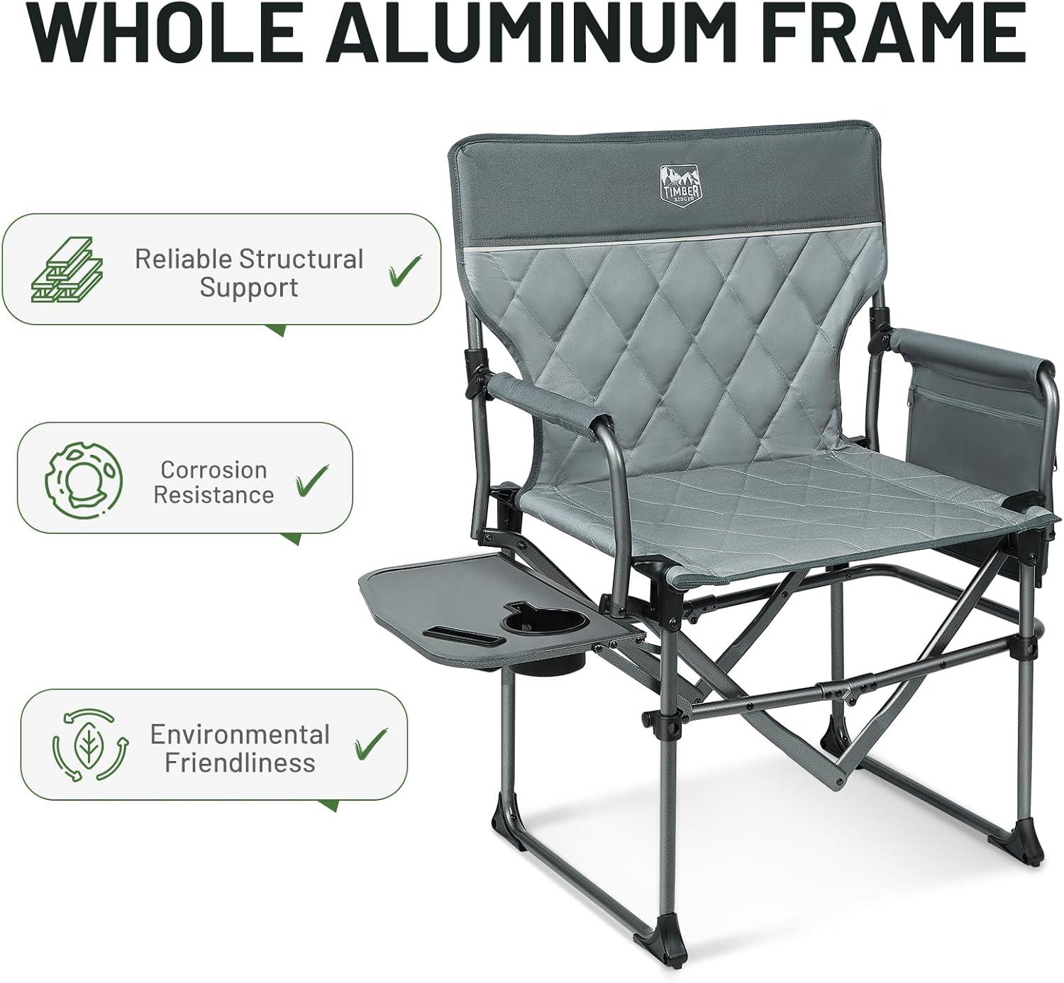 imageTIMBER RIDGE Aluminum Camping Directors Chair with Side Table Pocket Portable Folding Chair Heavy Duty Lawn Chair for Fishing Trip Picnic Concert Outdoor 400lbs Tan 2 PackGrey