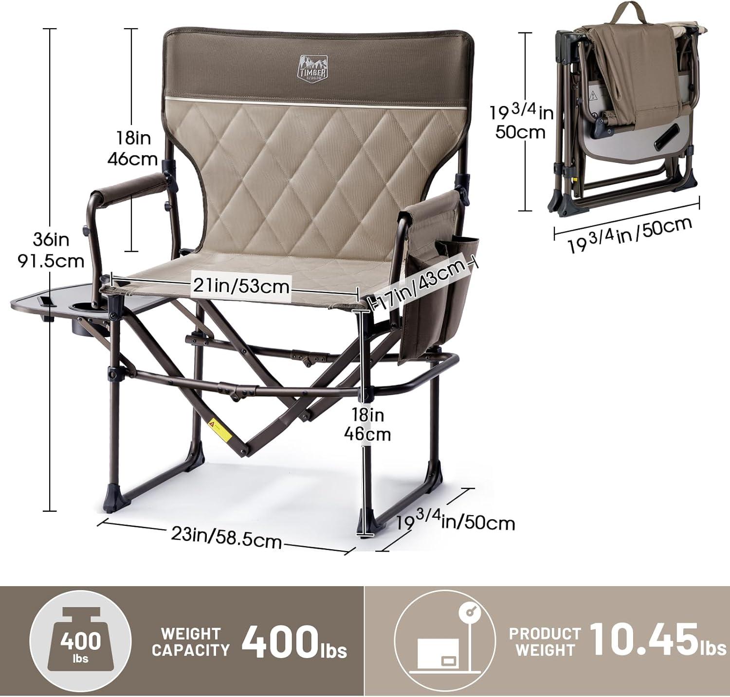 imageTIMBER RIDGE Aluminum Camping Directors Chair with Side Table Pocket Portable Folding Chair Heavy Duty Lawn Chair for Fishing Trip Picnic Concert Outdoor 400lbs Tan 2 PackTan