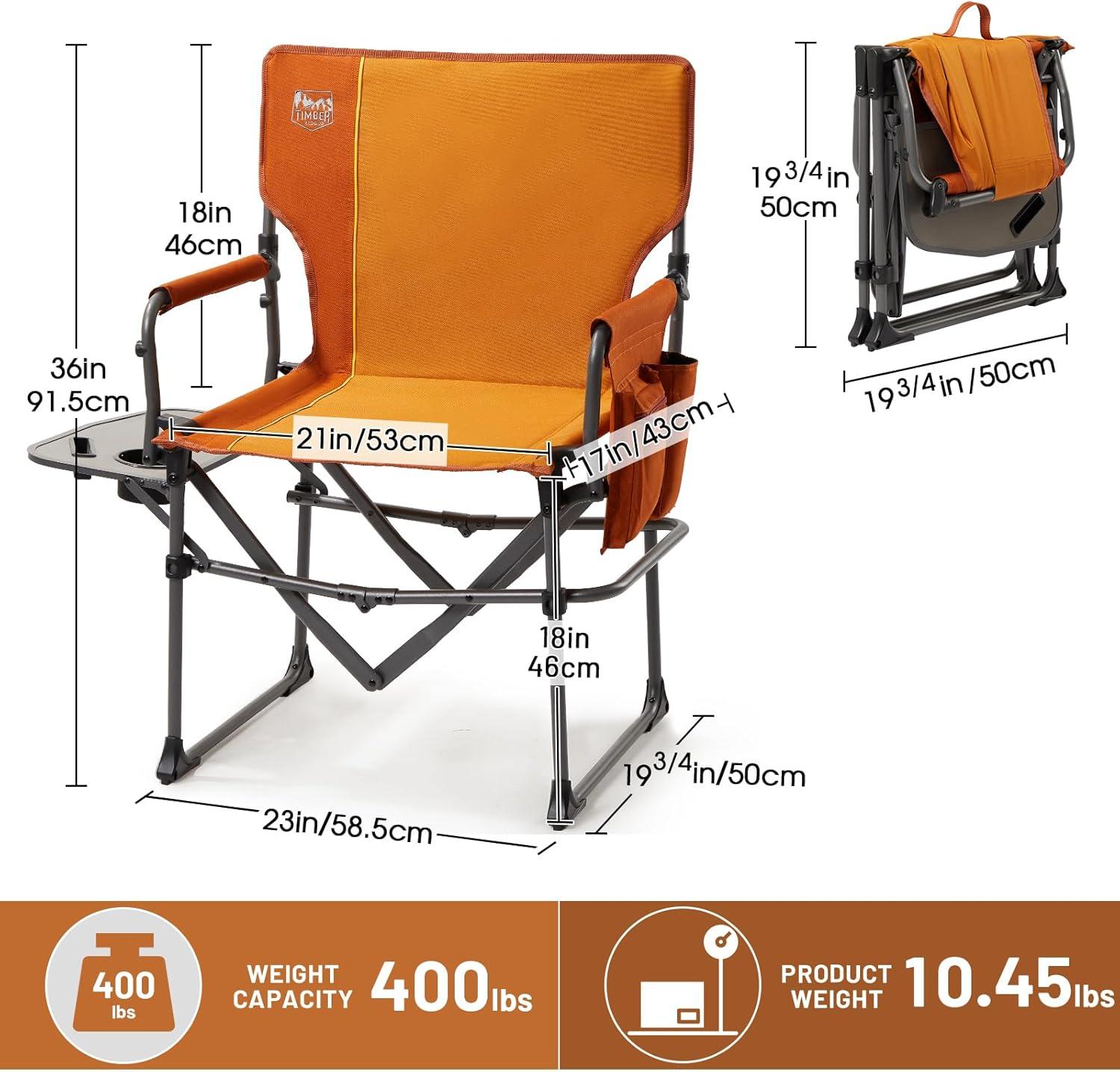 imageTIMBER RIDGE Aluminum Camping Directors Chair with Side Table Pocket Portable Folding Chair Heavy Duty Lawn Chair for Fishing Trip Picnic Concert Outdoor 400lbs Tan 2 PackOrange2 Set
