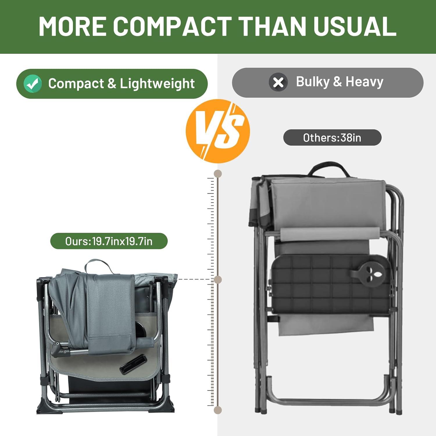 imageTIMBER RIDGE Aluminum Camping Directors Chair with Side Table Pocket Portable Folding Chair Heavy Duty Lawn Chair for Fishing Trip Picnic Concert Outdoor 400lbs Tan 2 PackGrey2 Set