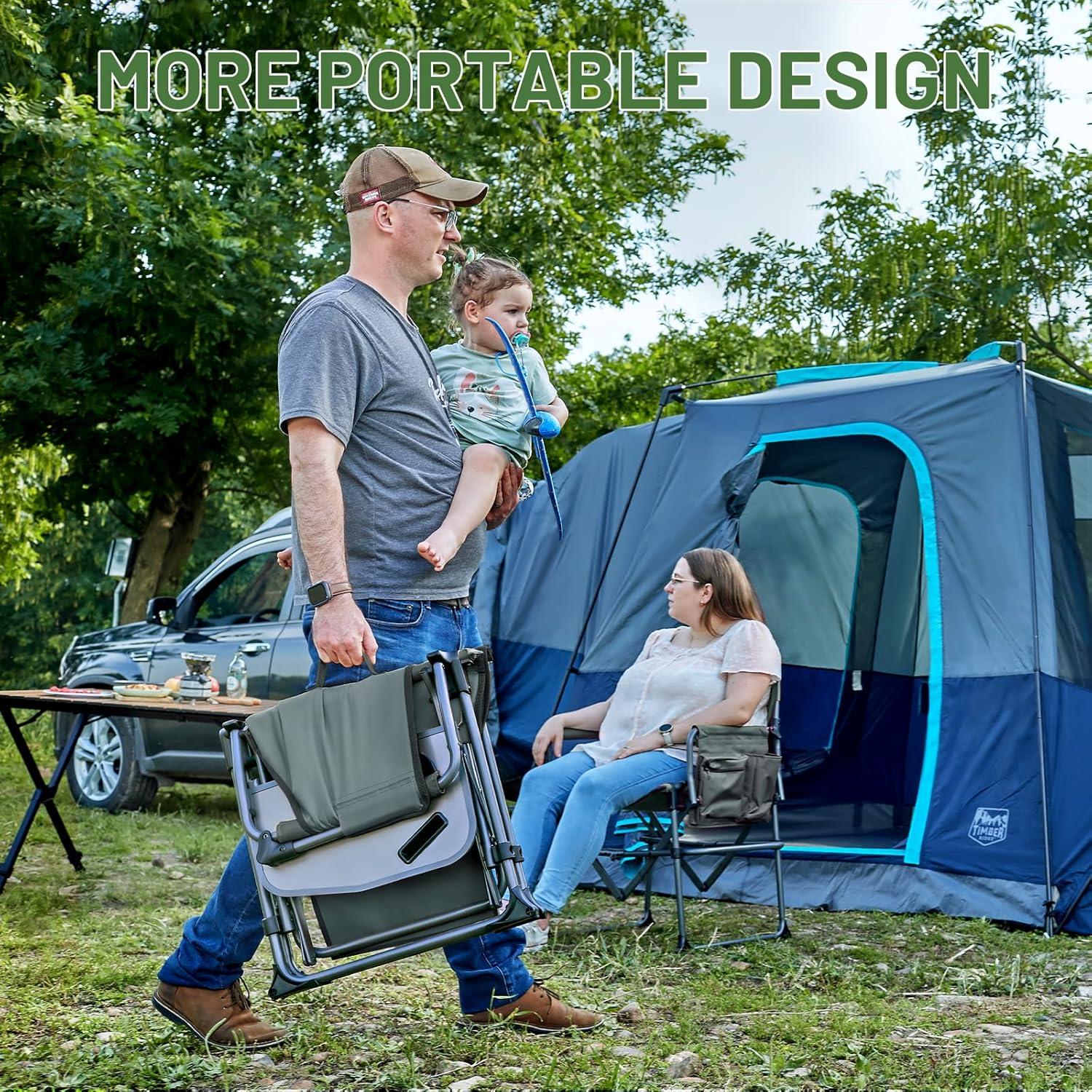 imageTIMBER RIDGE Aluminum Camping Directors Chair with Side Table Pocket Portable Folding Chair Heavy Duty Lawn Chair for Fishing Trip Picnic Concert Outdoor 400lbs Tan 2 PackGrey2 Set