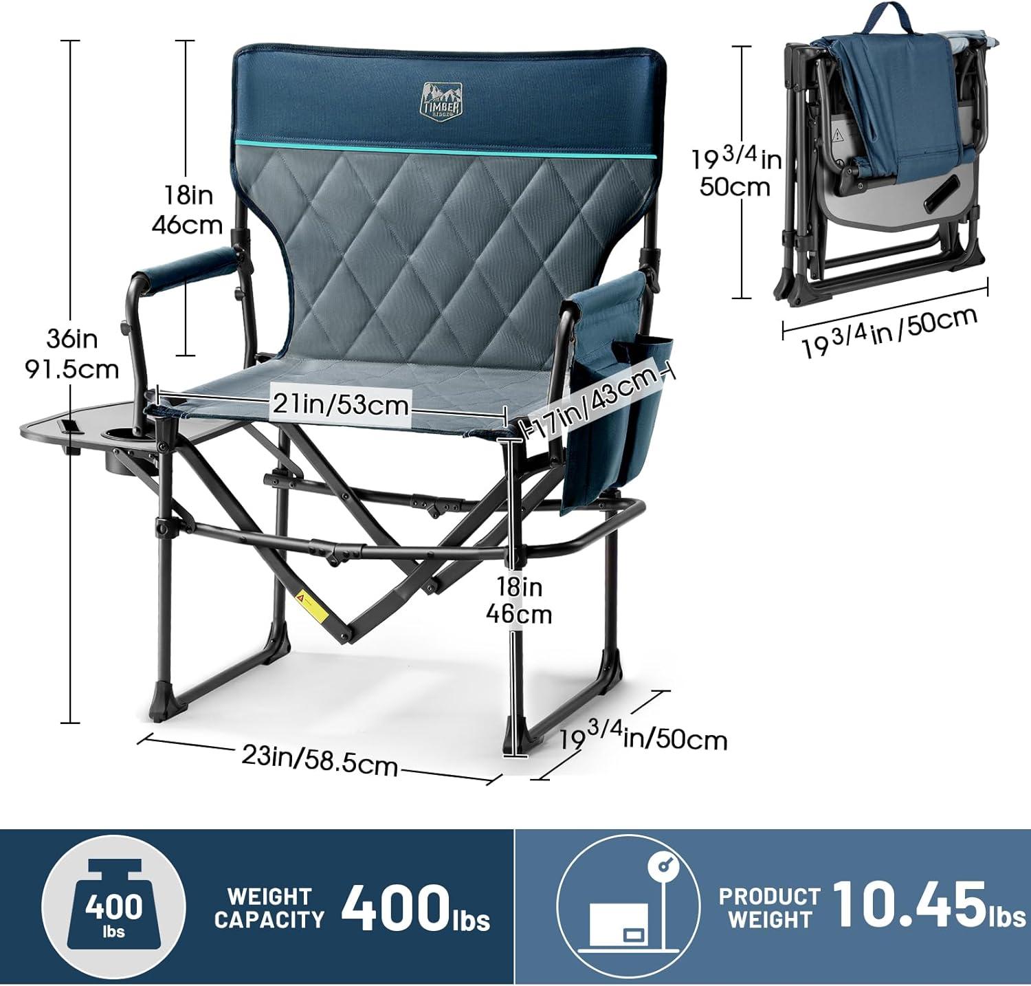 imageTIMBER RIDGE Aluminum Camping Directors Chair with Side Table Pocket Portable Folding Chair Heavy Duty Lawn Chair for Fishing Trip Picnic Concert Outdoor 400lbs Tan 2 PackNavy2 Set