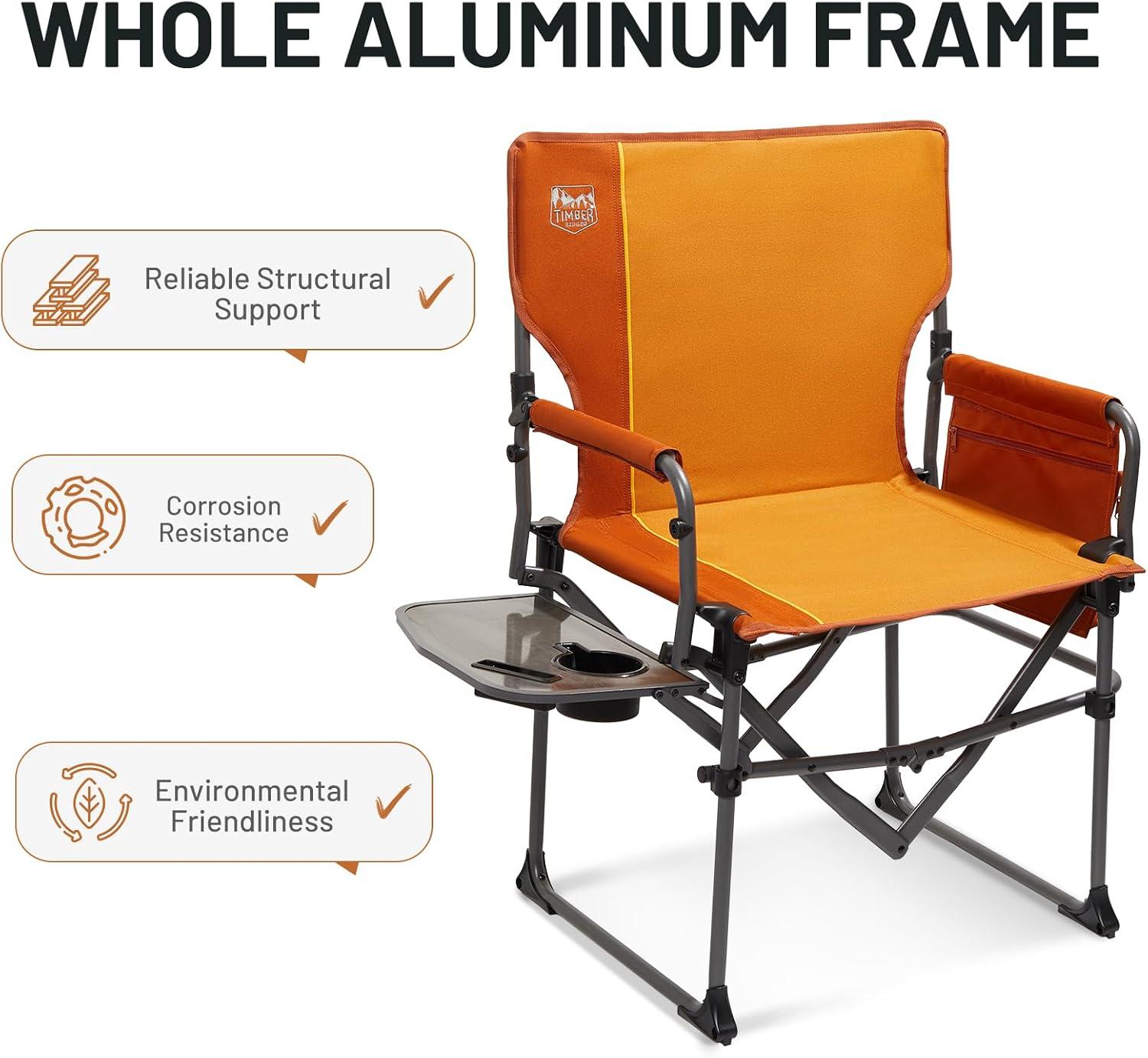 imageTIMBER RIDGE Aluminum Camping Directors Chair with Side Table Pocket Portable Folding Chair Heavy Duty Lawn Chair for Fishing Trip Picnic Concert Outdoor 400lbs Tan 2 PackOrange2 Set