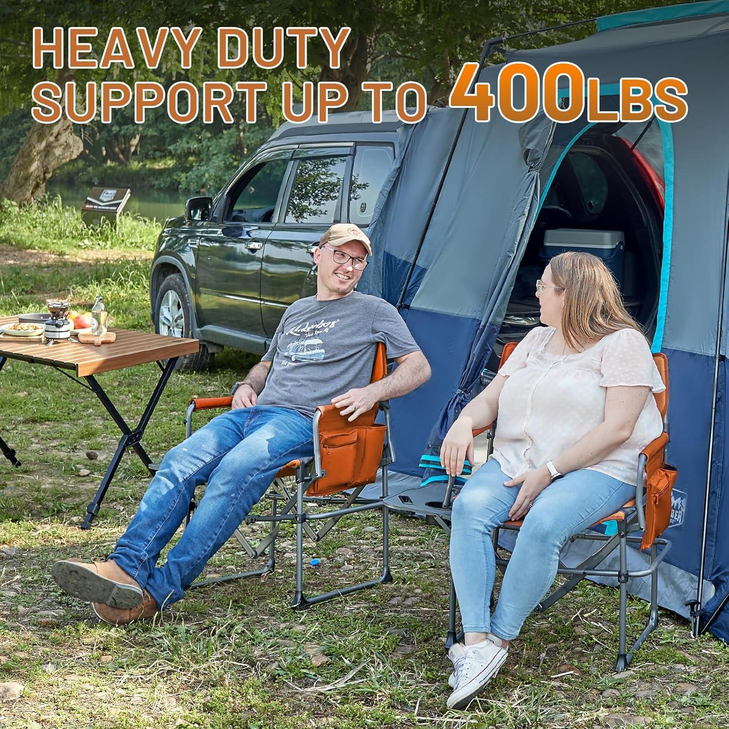 imageTIMBER RIDGE Aluminum Camping Directors Chair with Side Table Pocket Portable Folding Chair Heavy Duty Lawn Chair for Fishing Trip Picnic Concert Outdoor 400lbs Tan 2 PackOrange