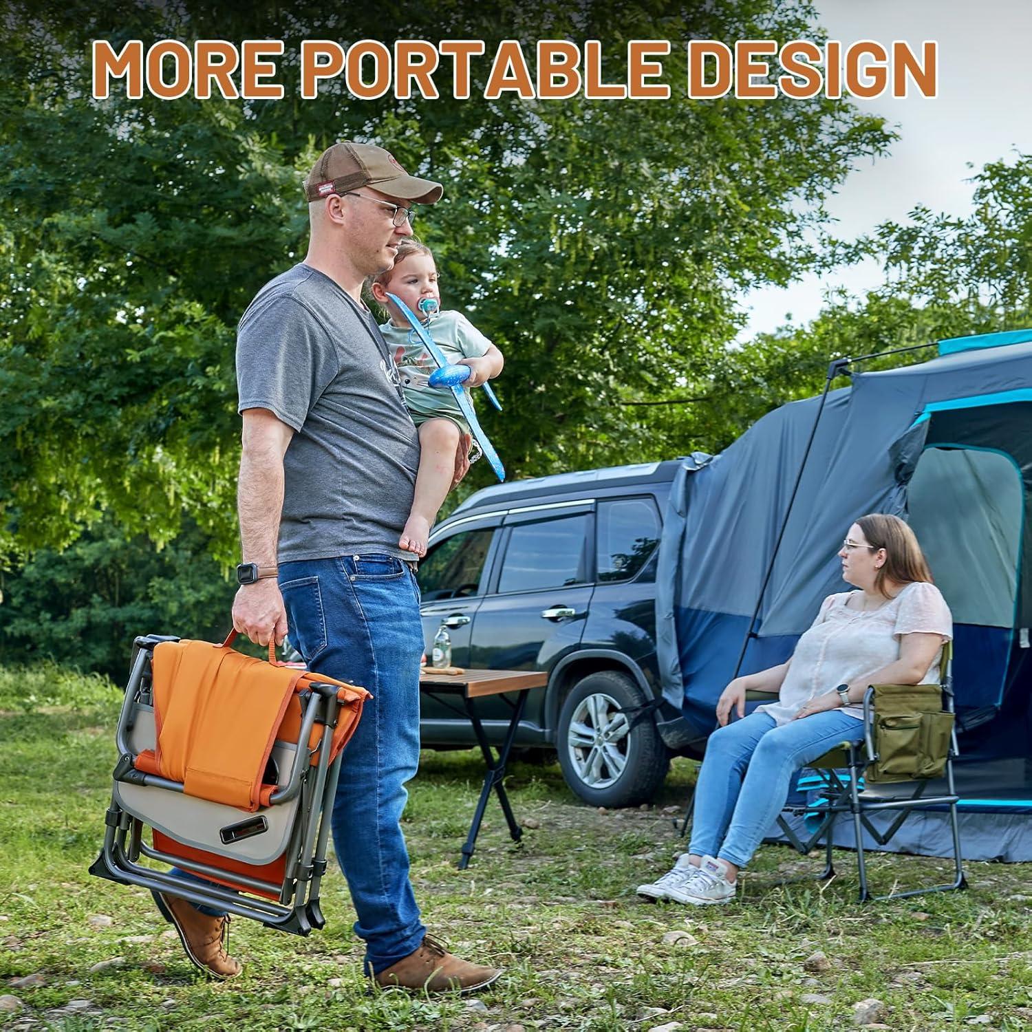 imageTIMBER RIDGE Aluminum Camping Directors Chair with Side Table Pocket Portable Folding Chair Heavy Duty Lawn Chair for Fishing Trip Picnic Concert Outdoor 400lbs Tan 2 PackOrange2 Set