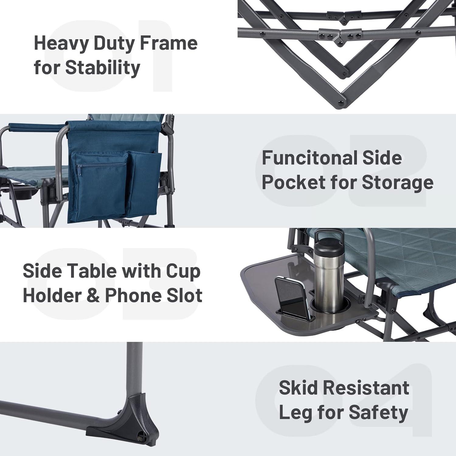 imageTIMBER RIDGE Aluminum Camping Directors Chair with Side Table Pocket Portable Folding Chair Heavy Duty Lawn Chair for Fishing Trip Picnic Concert Outdoor 400lbs Tan 2 PackNavy2 Set