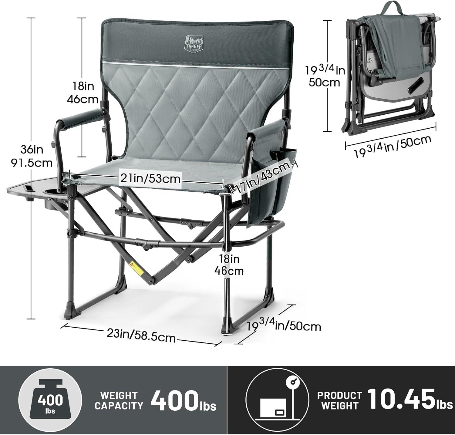 imageTIMBER RIDGE Aluminum Camping Directors Chair with Side Table Pocket Portable Folding Chair Heavy Duty Lawn Chair for Fishing Trip Picnic Concert Outdoor 400lbs Tan 2 PackGrey2 Set