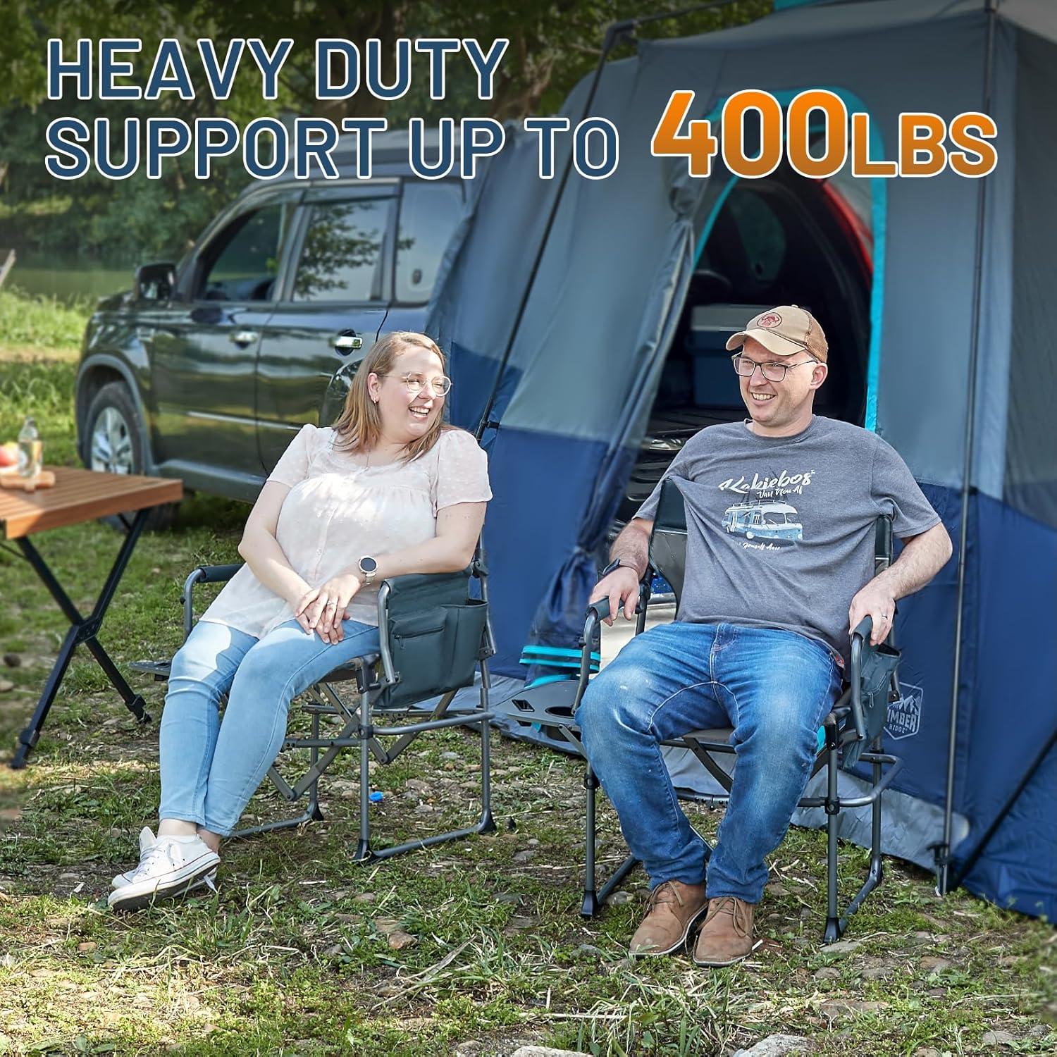 imageTIMBER RIDGE Aluminum Camping Directors Chair with Side Table Pocket Portable Folding Chair Heavy Duty Lawn Chair for Fishing Trip Picnic Concert Outdoor 400lbs Tan 2 PackNavy2 Set