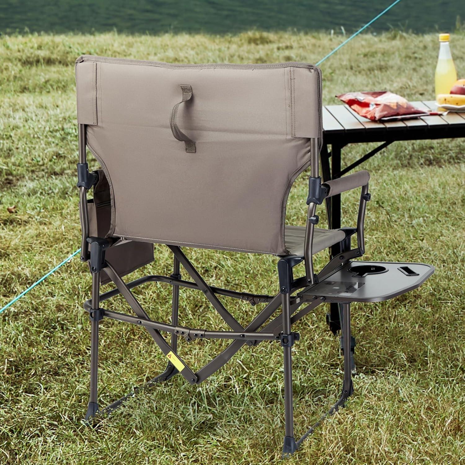 imageTIMBER RIDGE Aluminum Camping Directors Chair with Side Table Pocket Portable Folding Chair Heavy Duty Lawn Chair for Fishing Trip Picnic Concert Outdoor 400lbs Tan 2 PackTan