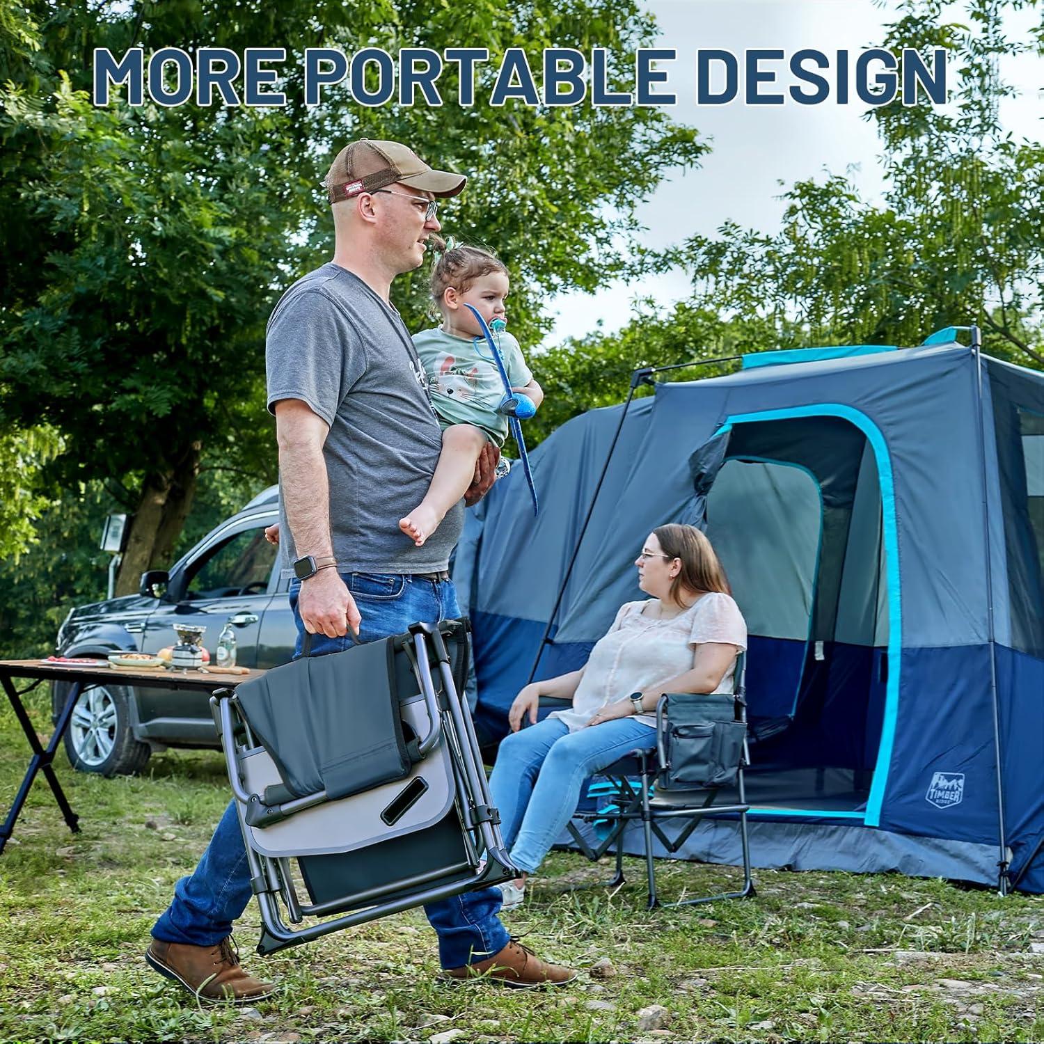 imageTIMBER RIDGE Aluminum Camping Directors Chair with Side Table Pocket Portable Folding Chair Heavy Duty Lawn Chair for Fishing Trip Picnic Concert Outdoor 400lbs Tan 2 PackNavy2 Set