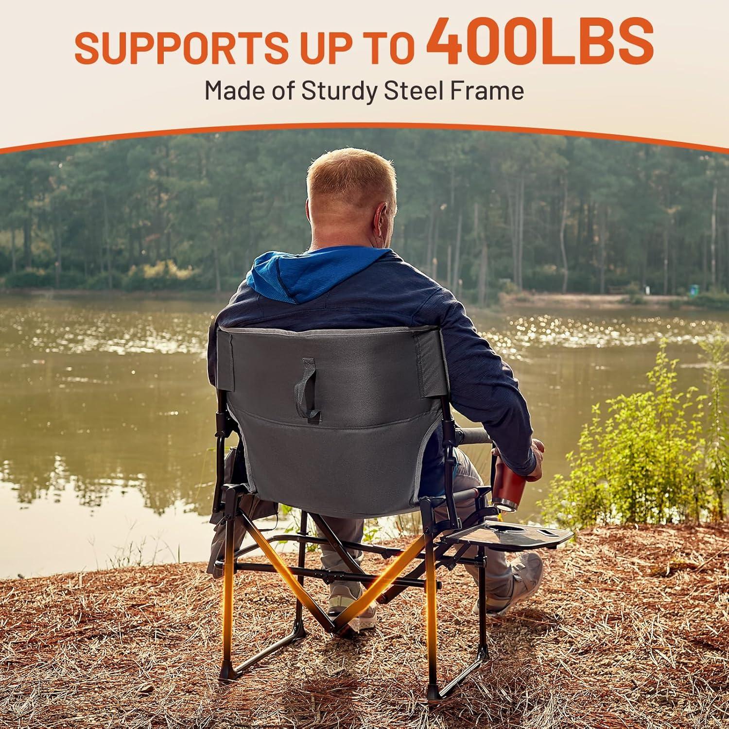 imageTIMBER RIDGE Aluminum Camping Directors Chair with Side Table Pocket Portable Folding Chair Heavy Duty Lawn Chair for Fishing Trip Picnic Concert Outdoor 400lbs Tan 2 PackHeated Grey