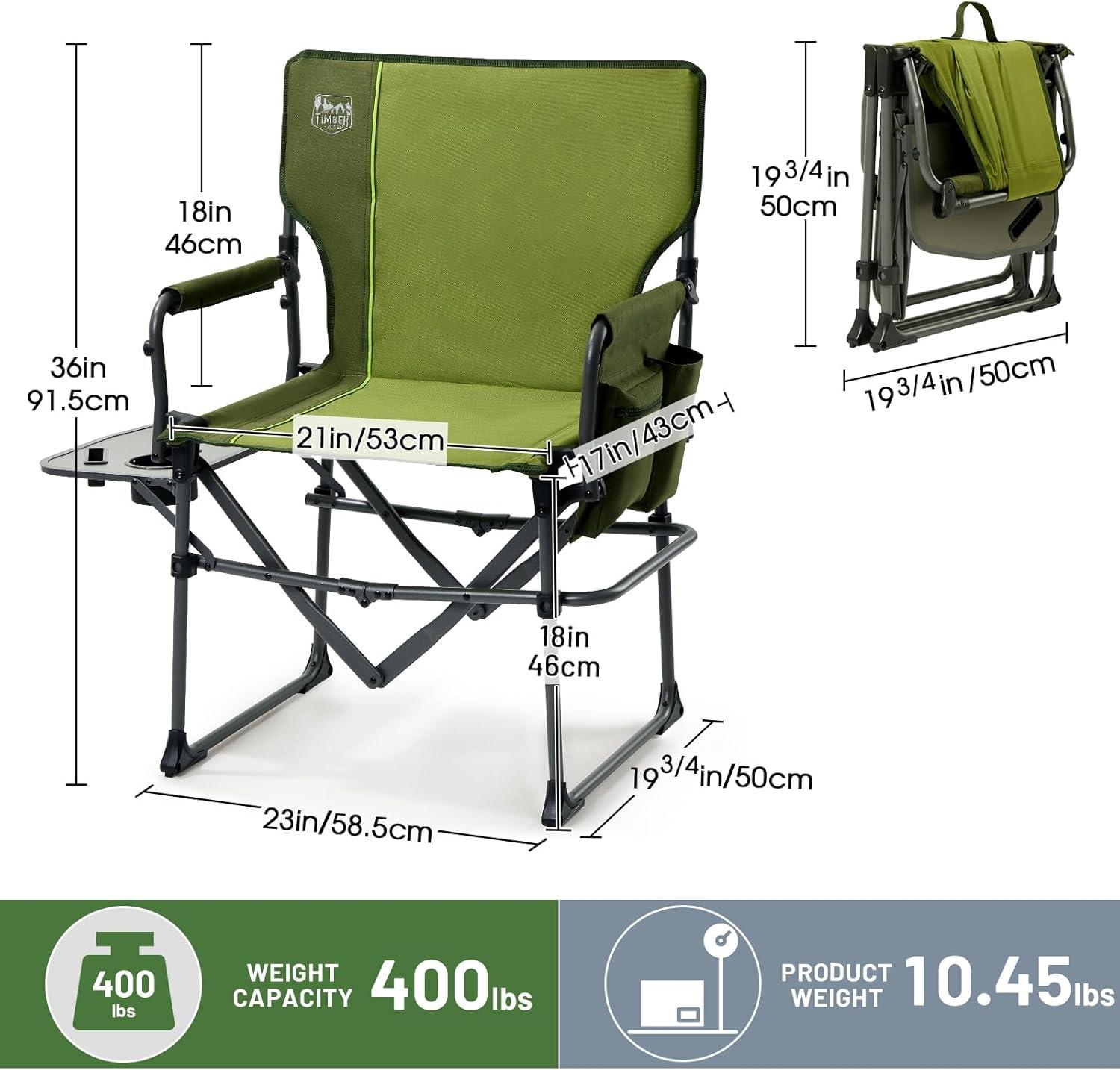 imageTIMBER RIDGE Aluminum Camping Directors Chair with Side Table Pocket Portable Folding Chair Heavy Duty Lawn Chair for Fishing Trip Picnic Concert Outdoor 400lbs Tan 2 PackGreen2 Set