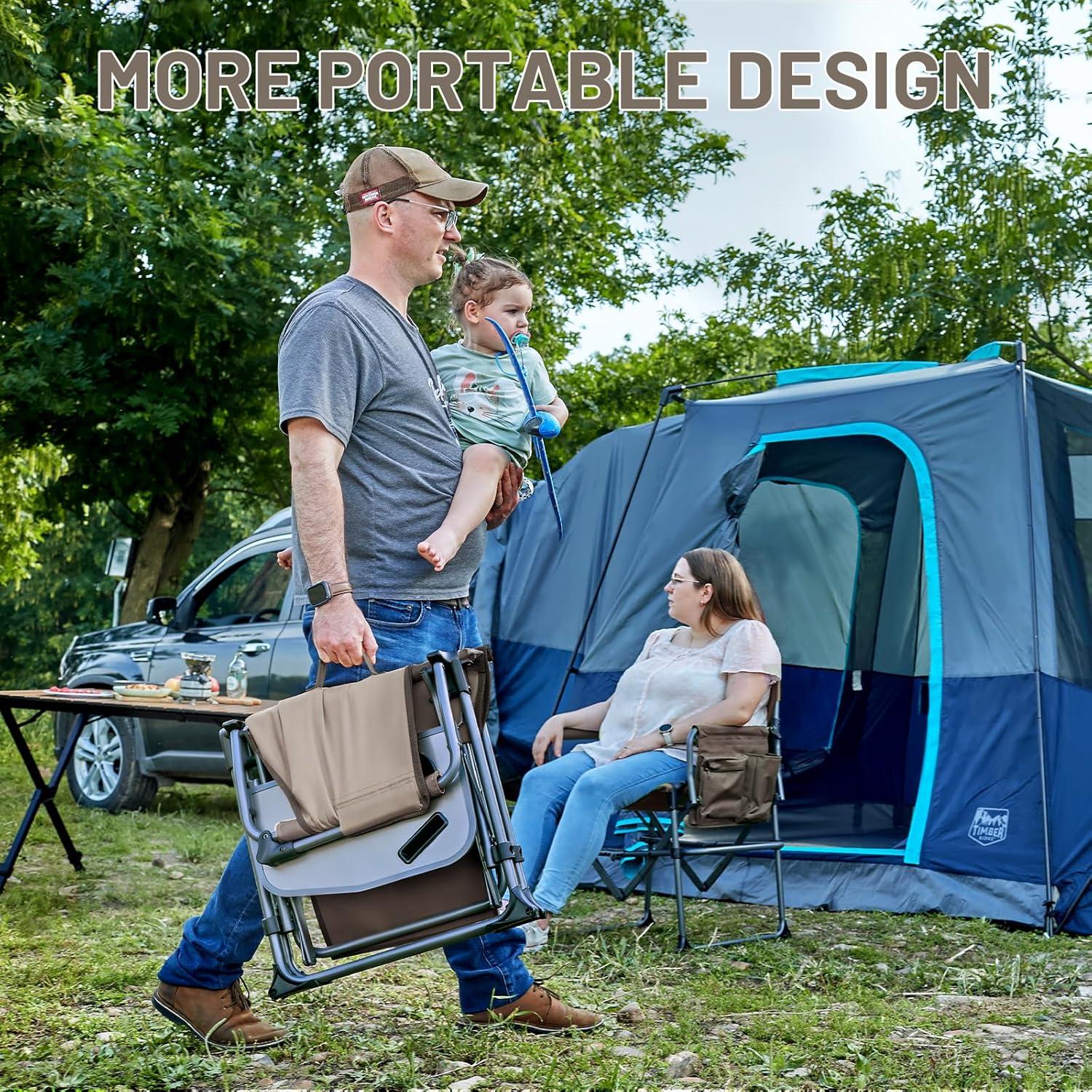imageTIMBER RIDGE Aluminum Camping Directors Chair with Side Table Pocket Portable Folding Chair Heavy Duty Lawn Chair for Fishing Trip Picnic Concert Outdoor 400lbs Tan 2 PackTan