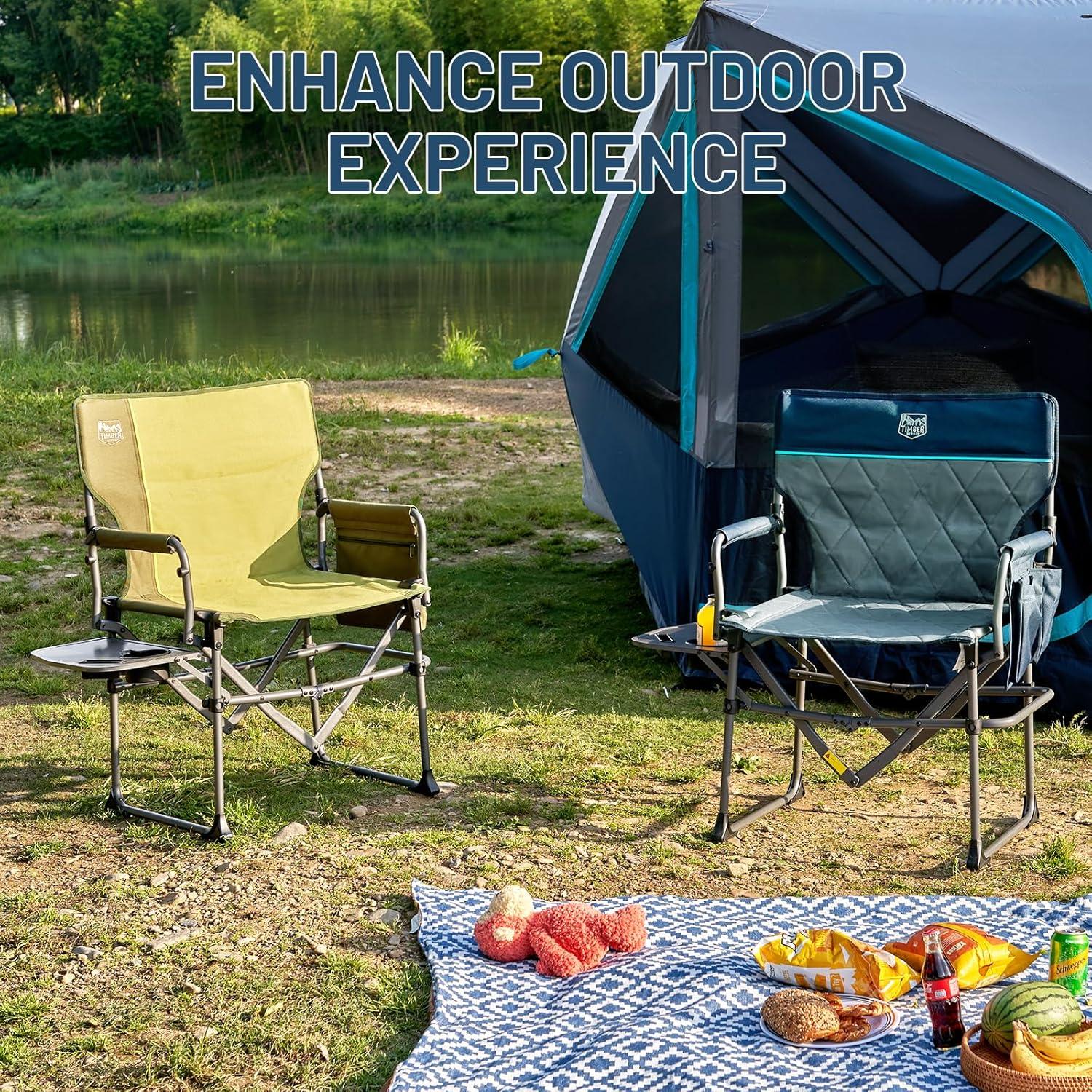 imageTIMBER RIDGE Aluminum Camping Directors Chair with Side Table Pocket Portable Folding Chair Heavy Duty Lawn Chair for Fishing Trip Picnic Concert Outdoor 400lbs Tan 2 PackNavy2 Set