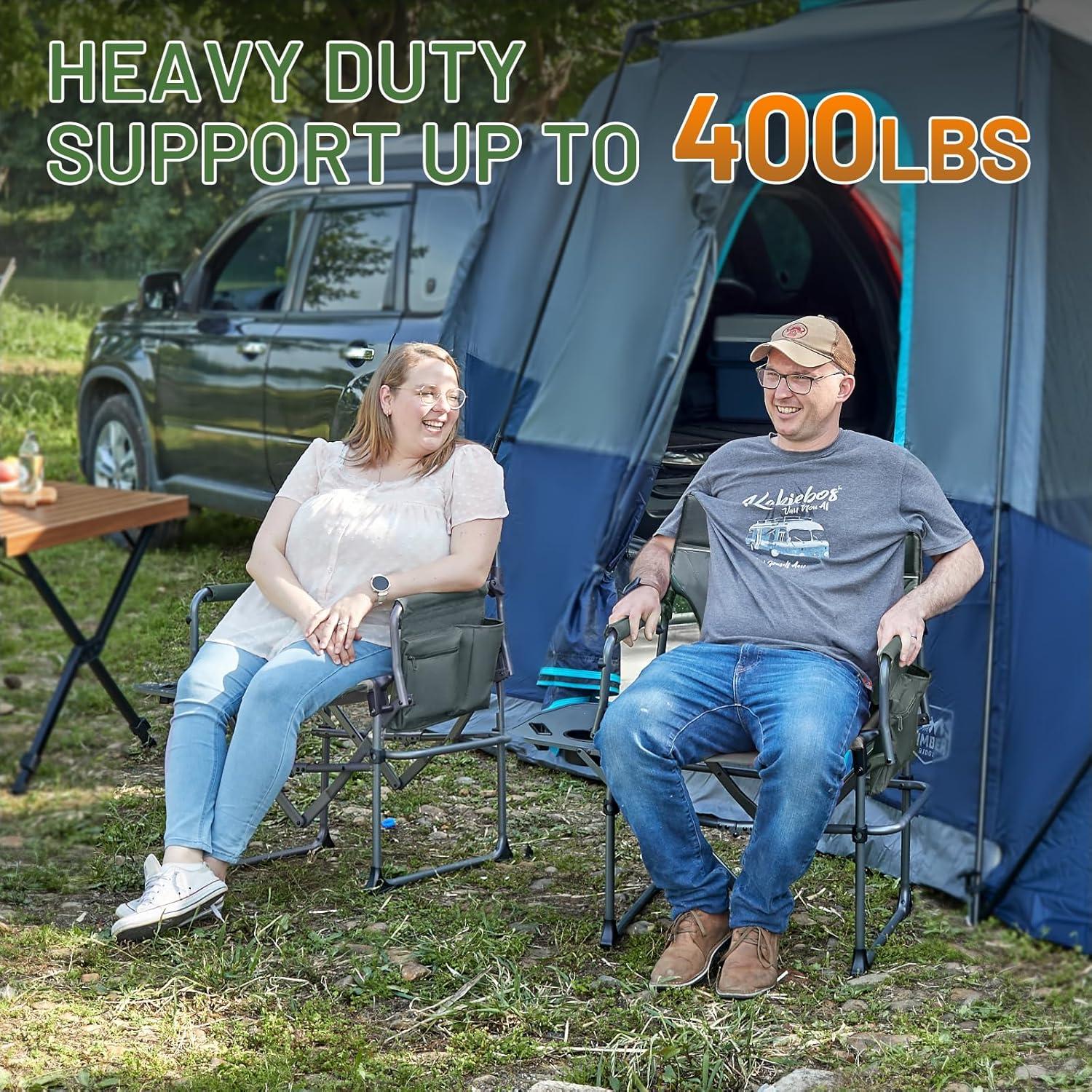 imageTIMBER RIDGE Aluminum Camping Directors Chair with Side Table Pocket Portable Folding Chair Heavy Duty Lawn Chair for Fishing Trip Picnic Concert Outdoor 400lbs Tan 2 PackGrey2 Set