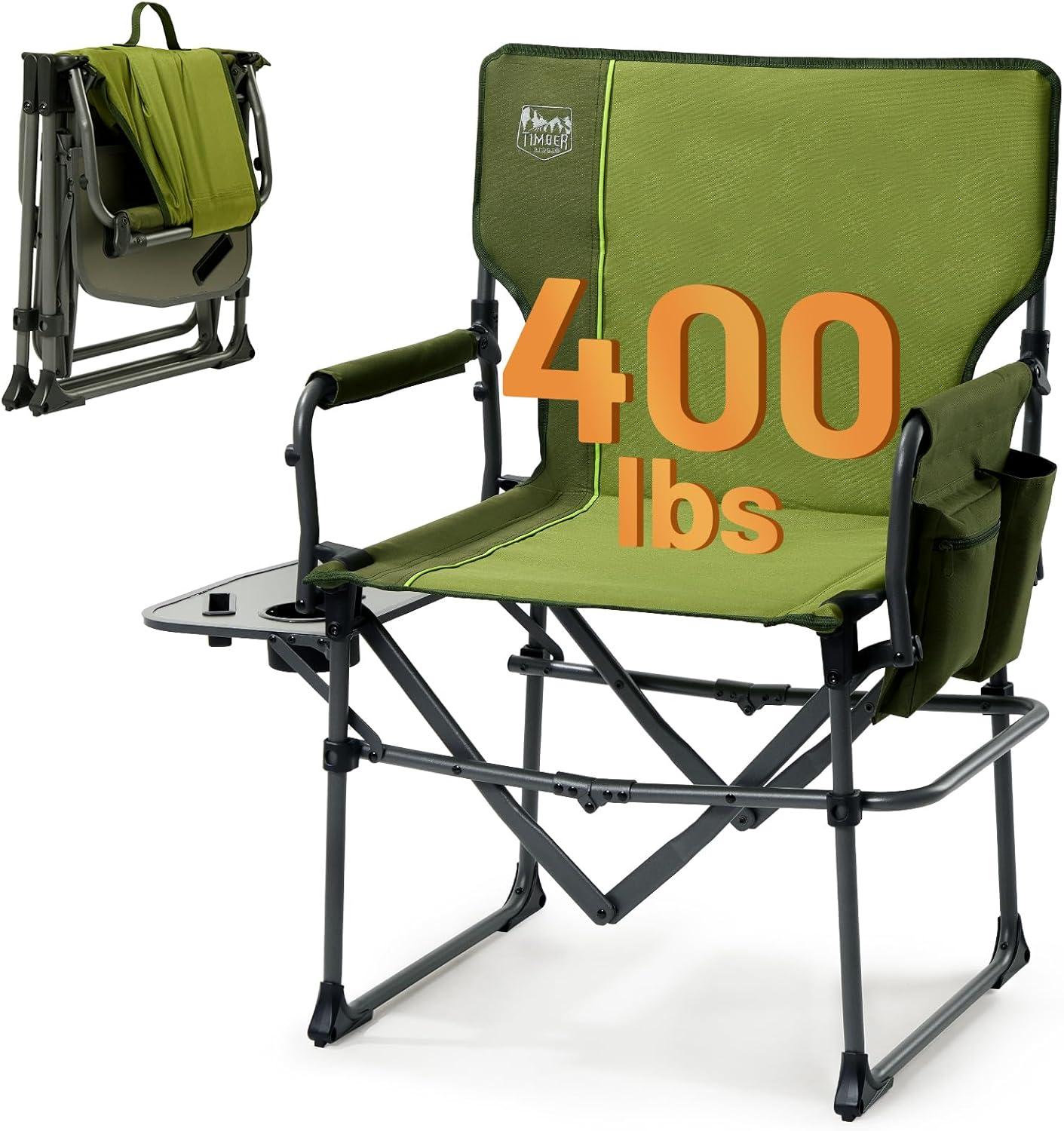 imageTIMBER RIDGE Aluminum Camping Directors Chair with Side Table Pocket Portable Folding Chair Heavy Duty Lawn Chair for Fishing Trip Picnic Concert Outdoor 400lbs Tan 2 PackGreen2 Set