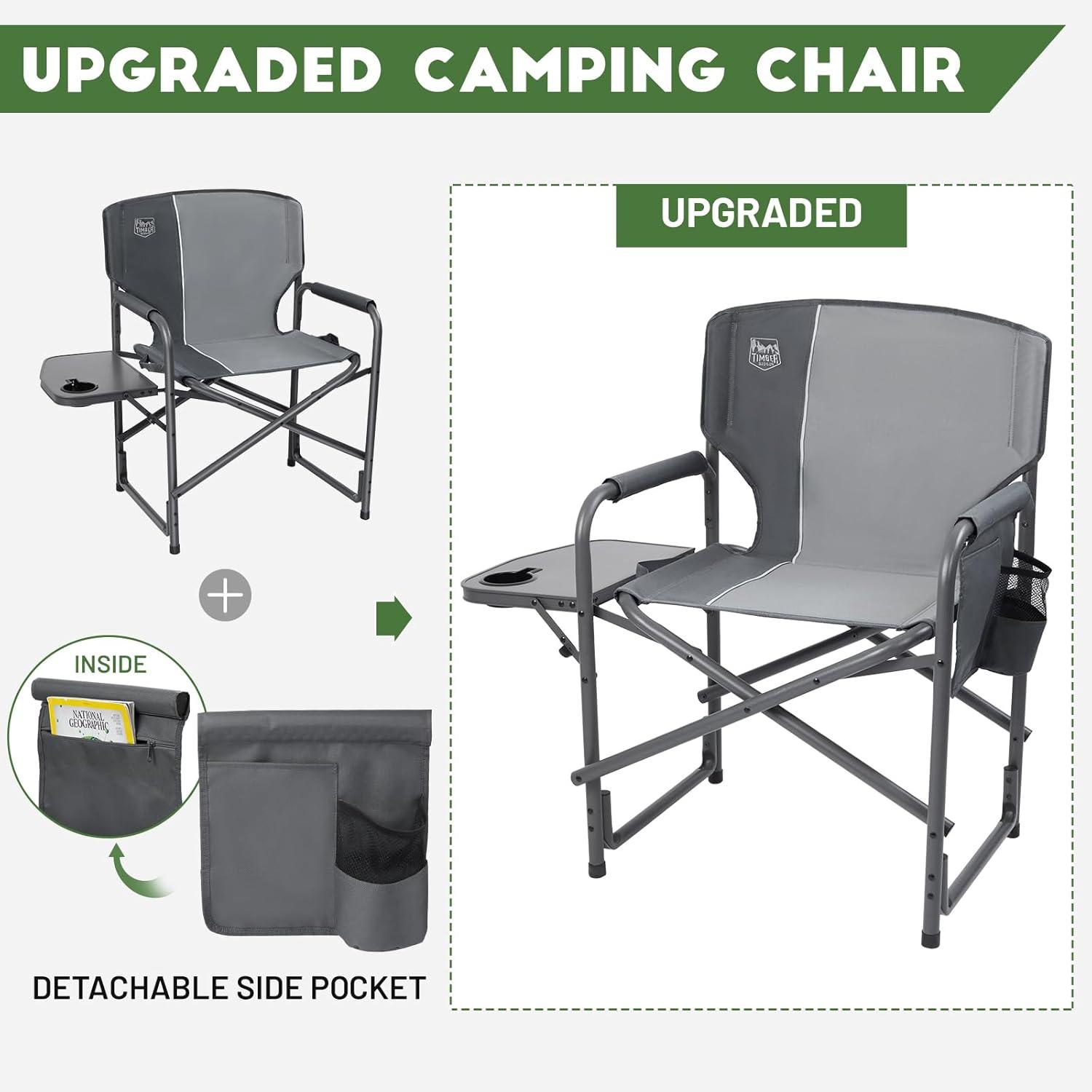 imageTIMBER RIDGE Aluminum Oversized Camping Chair Lightweight Portable Directors Chair with Side Table Detachable Side Pocket for Outdoor Camping Lawn Picnic Support 400lbs BlackGrey