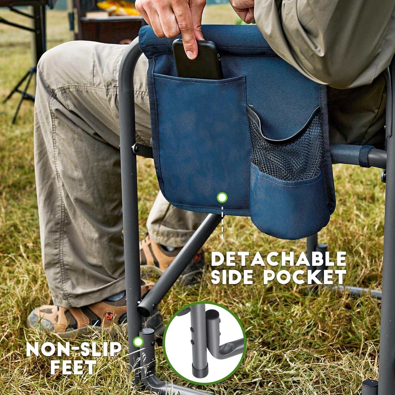 imageTIMBER RIDGE Aluminum Oversized Camping Chair Lightweight Portable Directors Chair with Side Table Detachable Side Pocket for Outdoor Camping Lawn Picnic Support 400lbs BlackBlue