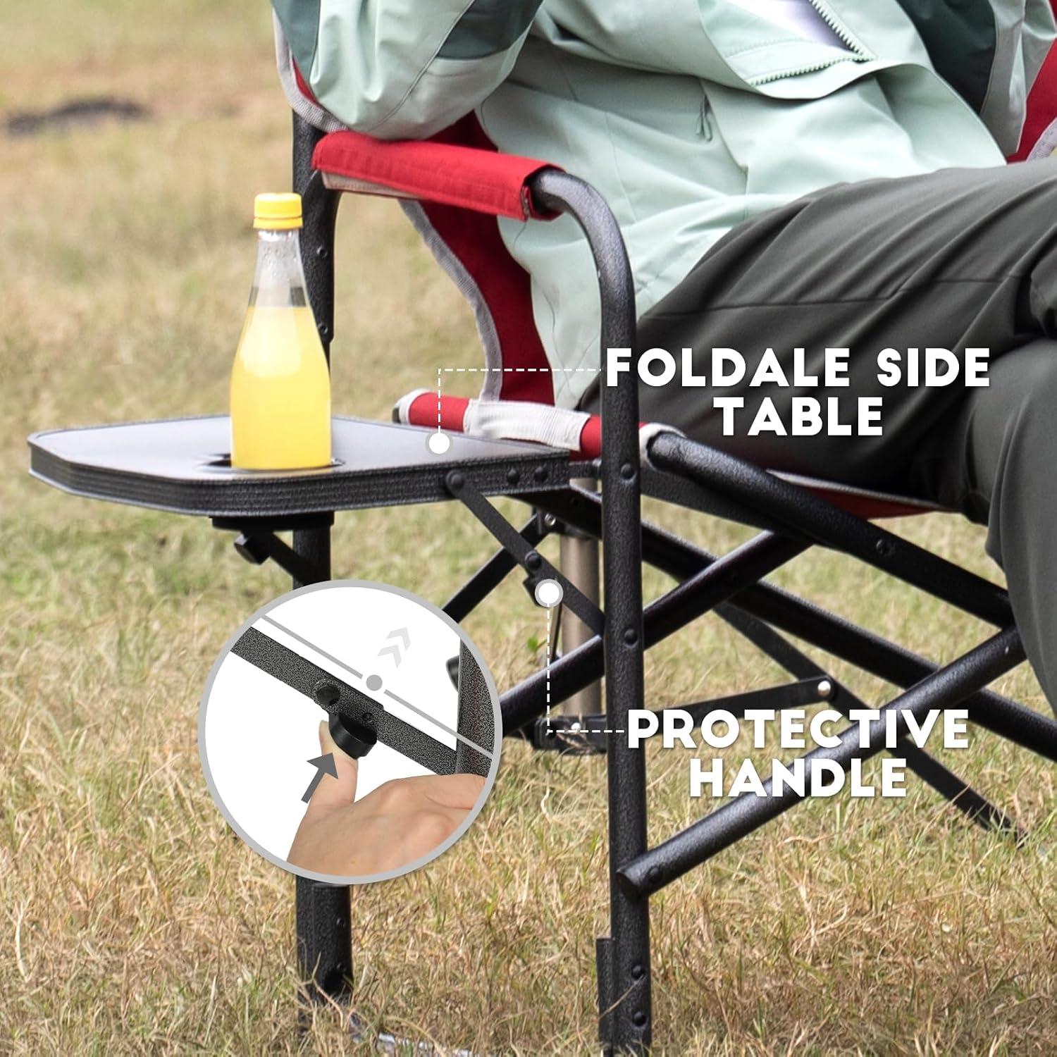 imageTIMBER RIDGE Aluminum Oversized Camping Chair Lightweight Portable Directors Chair with Side Table Detachable Side Pocket for Outdoor Camping Lawn Picnic Support 400lbs BlackRed2 Set