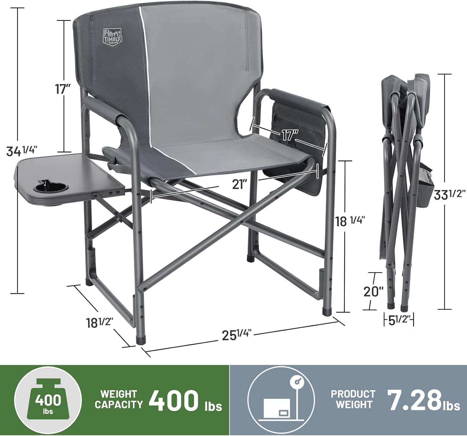 imageTIMBER RIDGE Aluminum Oversized Camping Chair Lightweight Portable Directors Chair with Side Table Detachable Side Pocket for Outdoor Camping Lawn Picnic Support 400lbs BlackGrey