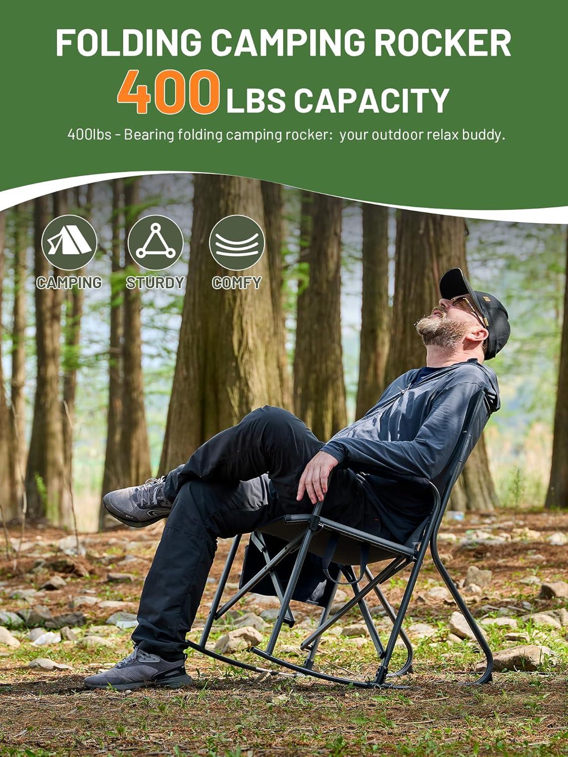imageTIMBER RIDGE Aluminum Oversized Camping Chair Lightweight Portable Directors Chair with Side Table Detachable Side Pocket for Outdoor Camping Lawn Picnic Support 400lbs BlackGrey With Rocking
