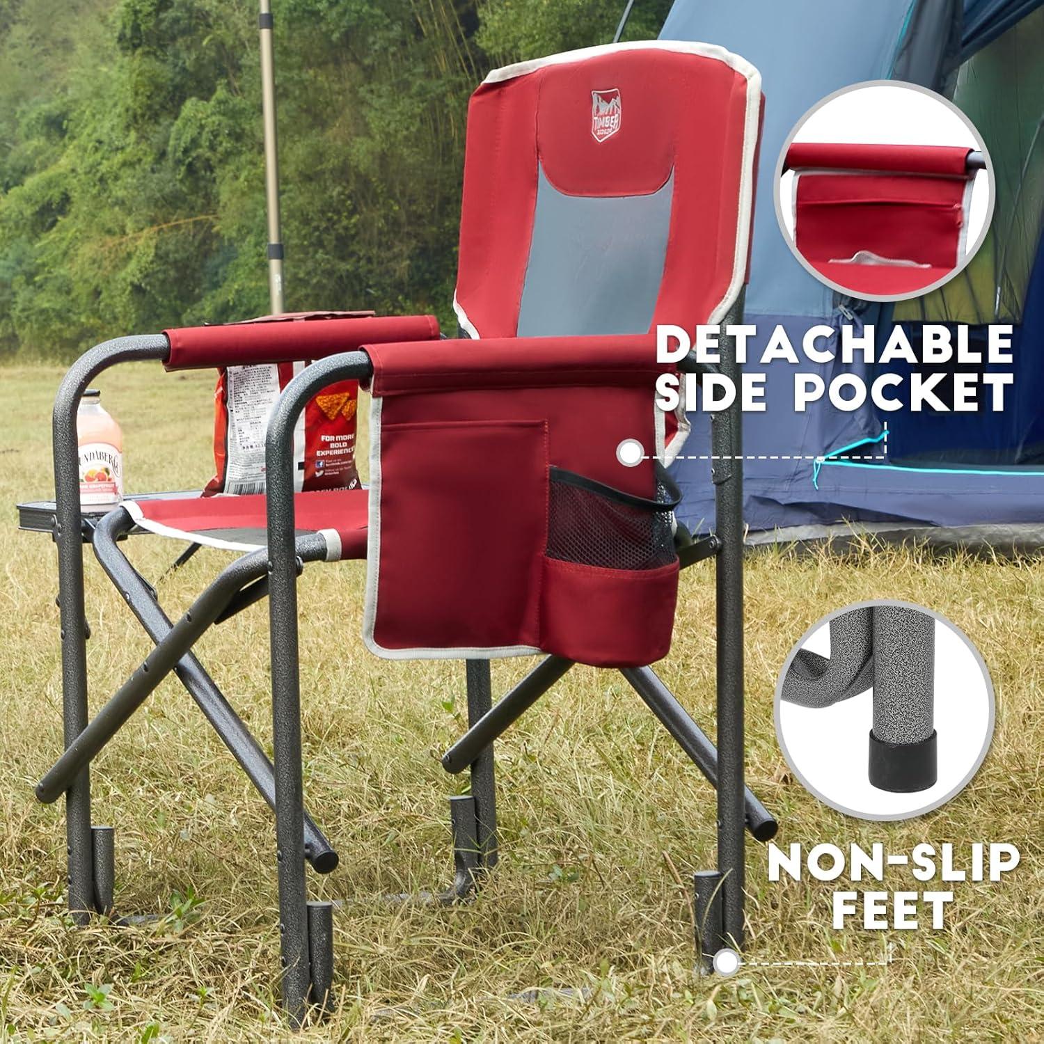 imageTIMBER RIDGE Aluminum Oversized Camping Chair Lightweight Portable Directors Chair with Side Table Detachable Side Pocket for Outdoor Camping Lawn Picnic Support 400lbs BlackRed2 Set