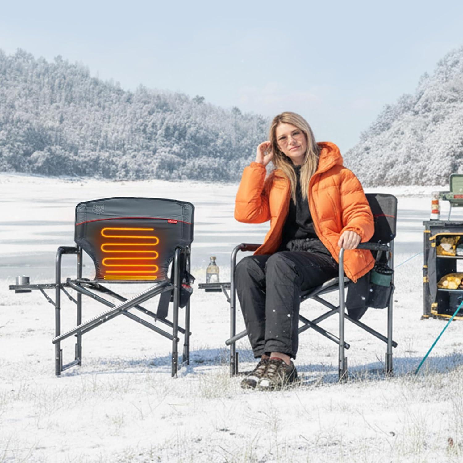imageTIMBER RIDGE Aluminum Oversized Camping Chair Lightweight Portable Directors Chair with Side Table Detachable Side Pocket for Outdoor Camping Lawn Picnic Support 400lbs BlackGrey With Heating
