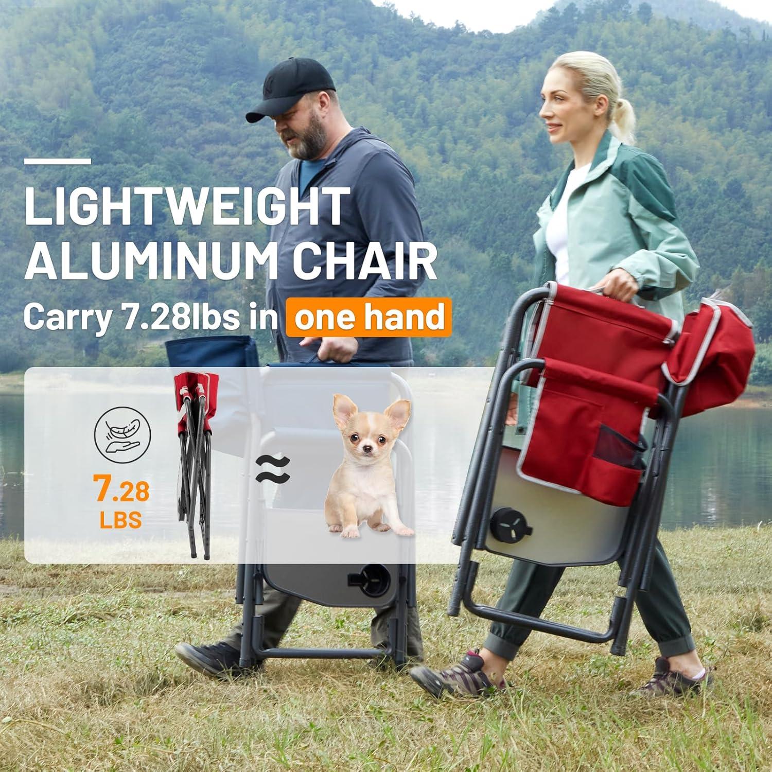 imageTIMBER RIDGE Aluminum Oversized Camping Chair Lightweight Portable Directors Chair with Side Table Detachable Side Pocket for Outdoor Camping Lawn Picnic Support 400lbs BlackRed2 Set