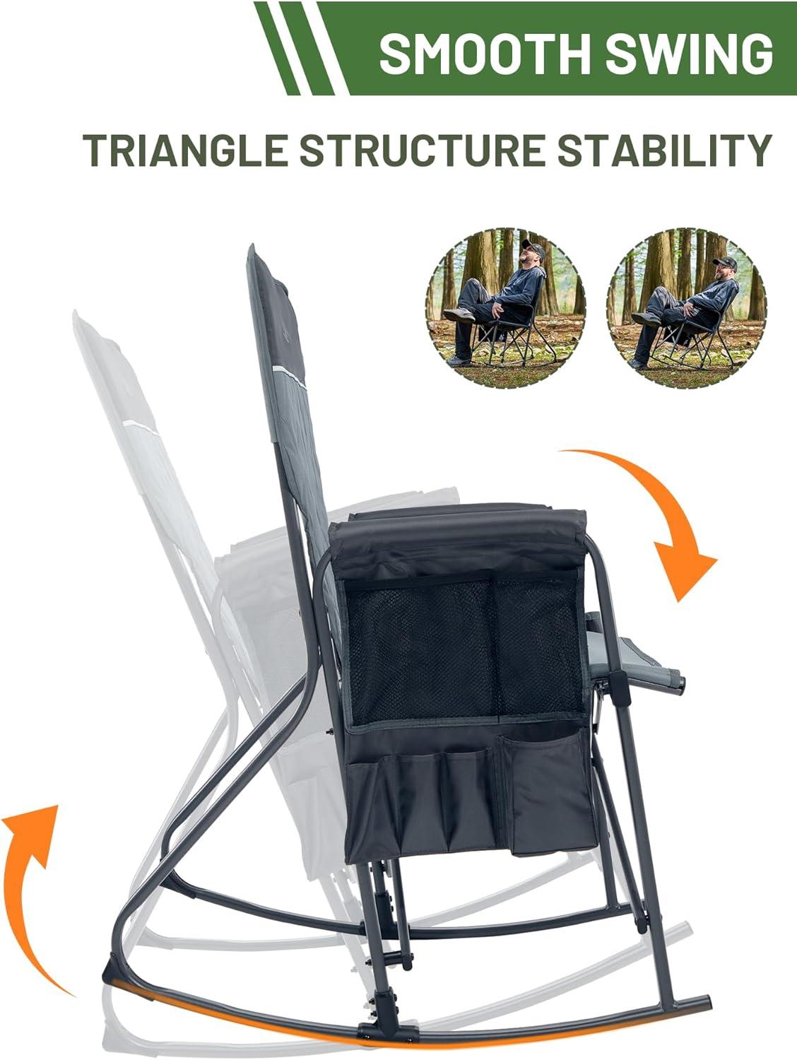 imageTIMBER RIDGE Aluminum Oversized Camping Chair Lightweight Portable Directors Chair with Side Table Detachable Side Pocket for Outdoor Camping Lawn Picnic Support 400lbs BlackGrey With Rocking