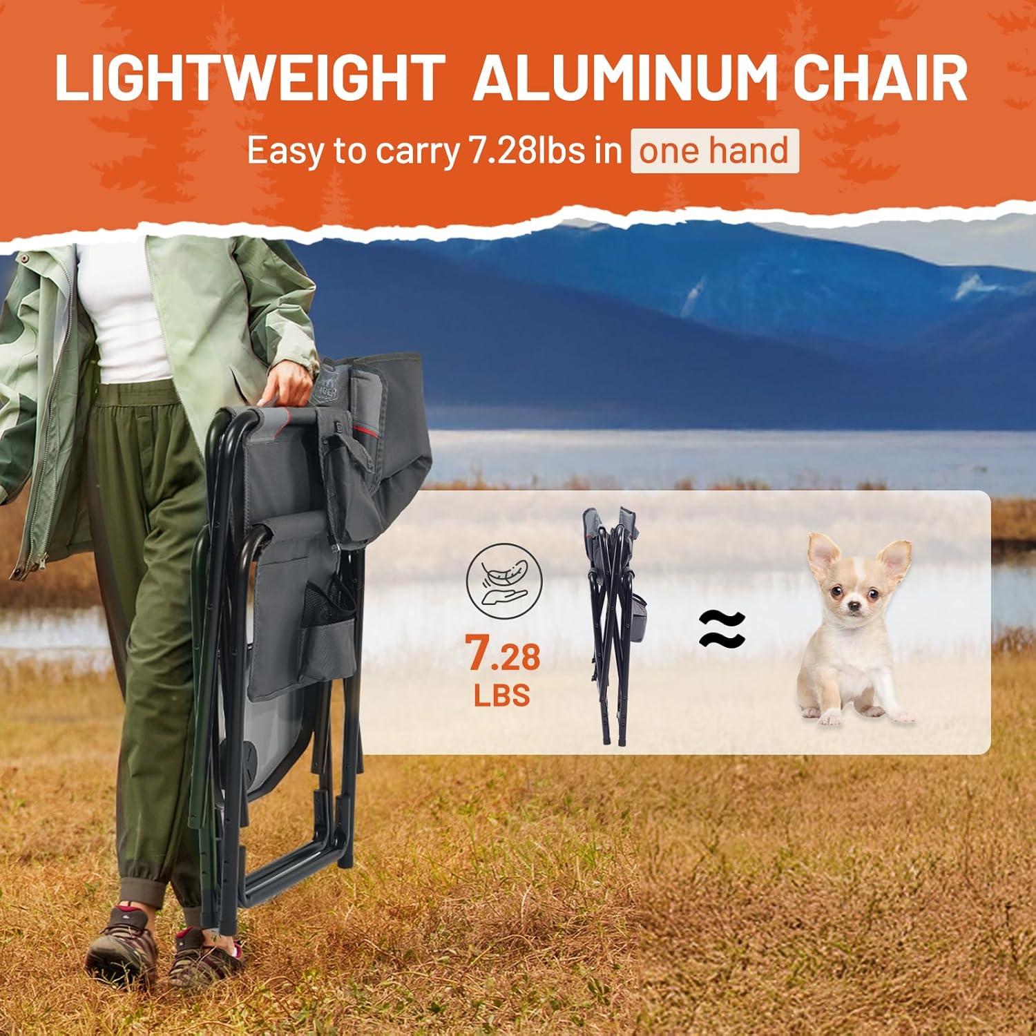imageTIMBER RIDGE Aluminum Oversized Camping Chair Lightweight Portable Directors Chair with Side Table Detachable Side Pocket for Outdoor Camping Lawn Picnic Support 400lbs BlackGrey With Heating