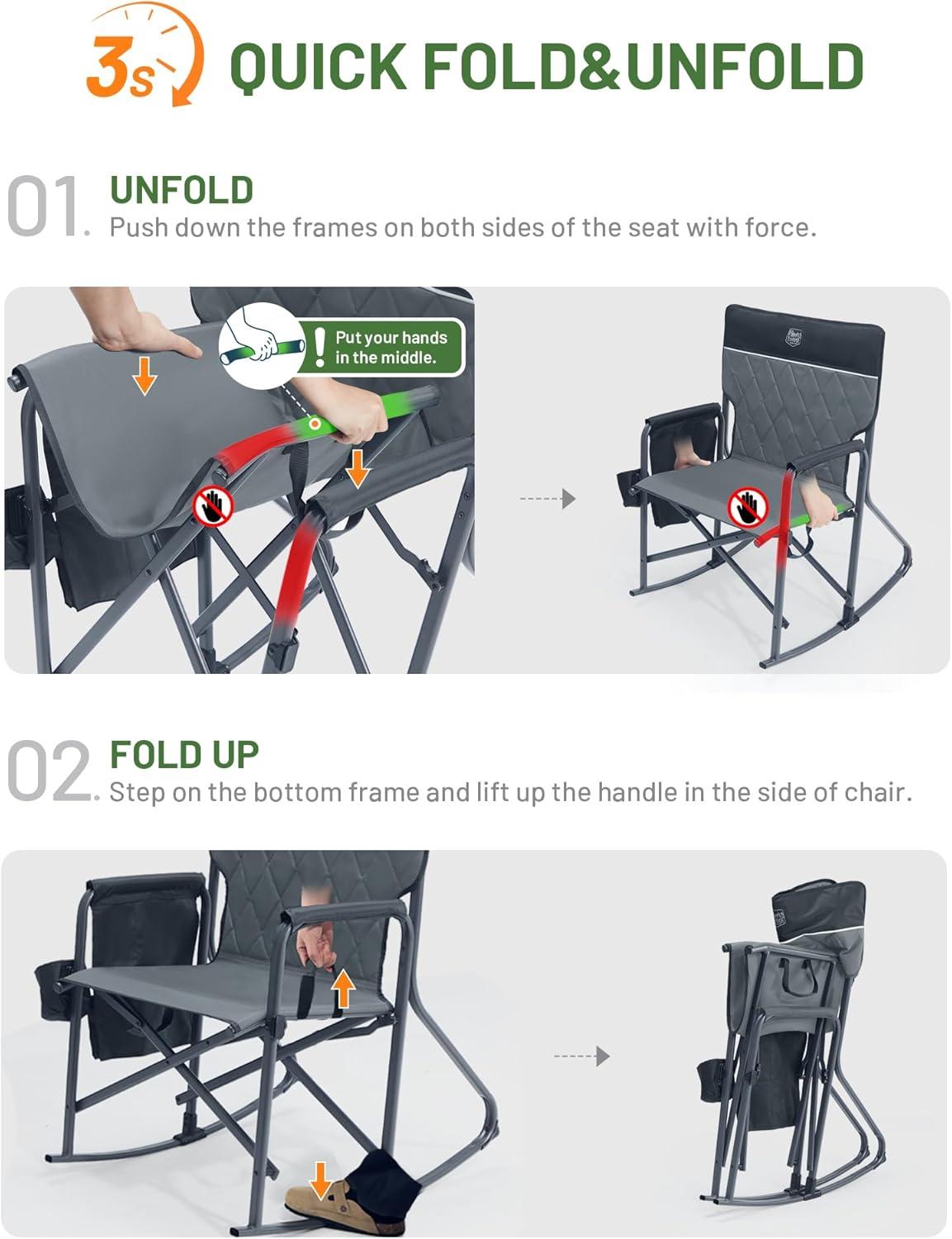 imageTIMBER RIDGE Aluminum Oversized Camping Chair Lightweight Portable Directors Chair with Side Table Detachable Side Pocket for Outdoor Camping Lawn Picnic Support 400lbs BlackGrey With Rocking
