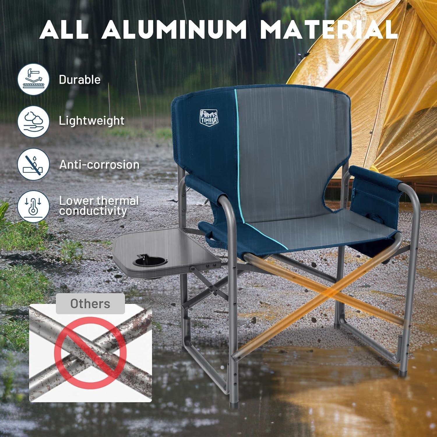 imageTIMBER RIDGE Aluminum Oversized Camping Chair Lightweight Portable Directors Chair with Side Table Detachable Side Pocket for Outdoor Camping Lawn Picnic Support 400lbs BlackBlue