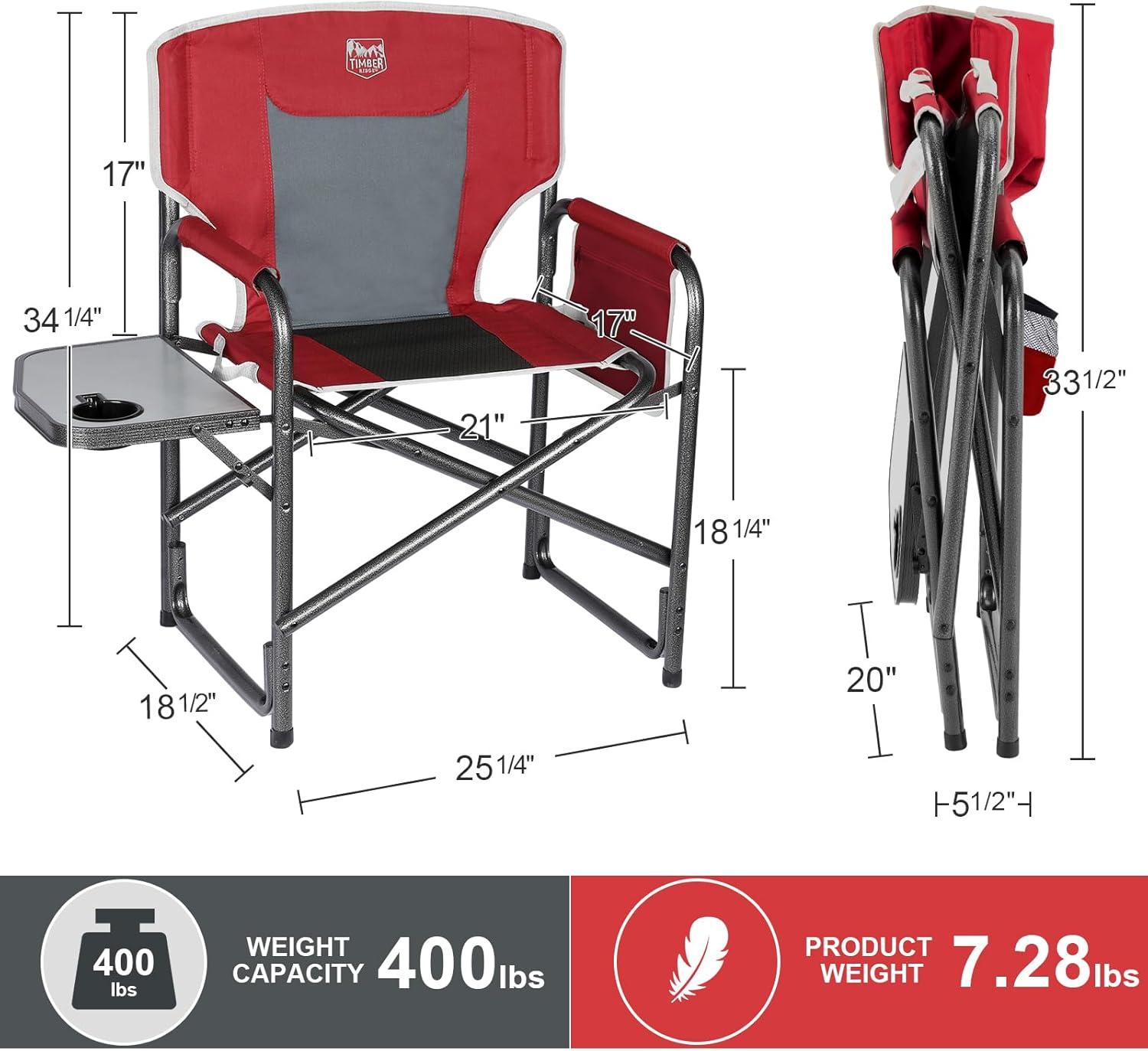 imageTIMBER RIDGE Aluminum Oversized Camping Chair Lightweight Portable Directors Chair with Side Table Detachable Side Pocket for Outdoor Camping Lawn Picnic Support 400lbs BlackRed2 Set