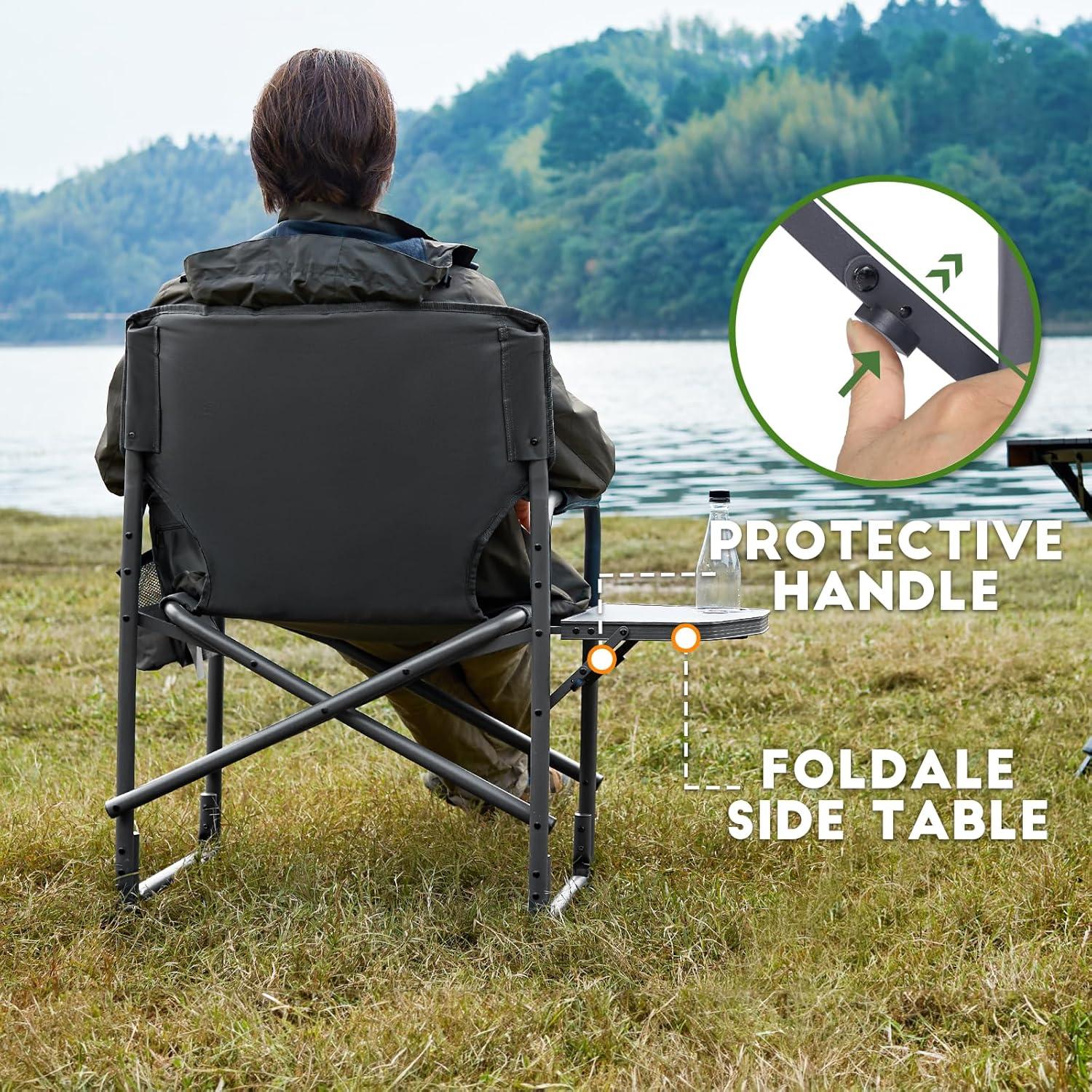 imageTIMBER RIDGE Aluminum Oversized Camping Chair Lightweight Portable Directors Chair with Side Table Detachable Side Pocket for Outdoor Camping Lawn Picnic Support 400lbs BlackGrey