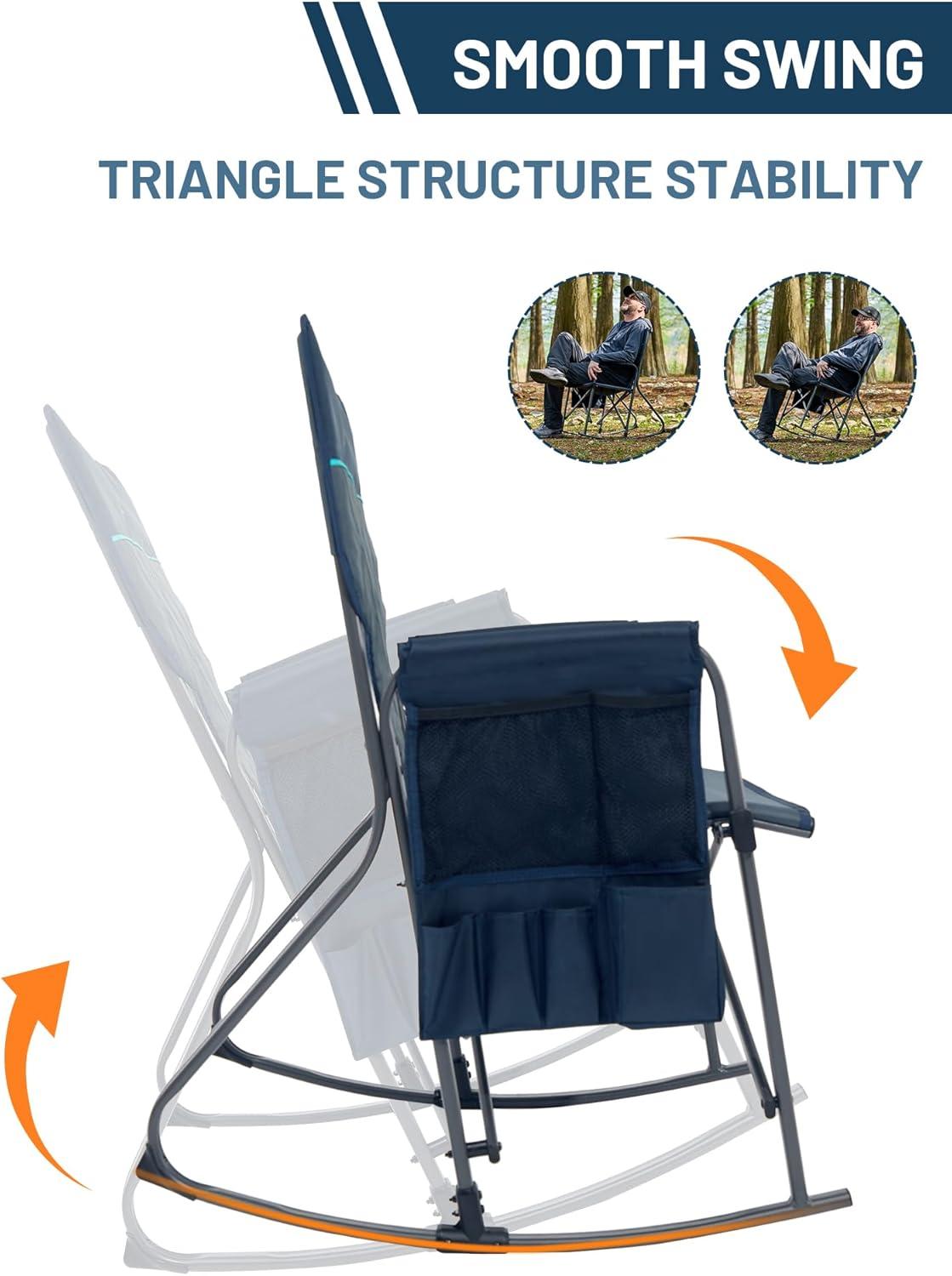 imageTIMBER RIDGE Aluminum Oversized Camping Chair Lightweight Portable Directors Chair with Side Table Detachable Side Pocket for Outdoor Camping Lawn Picnic Support 400lbs BlackBlue With Rocking