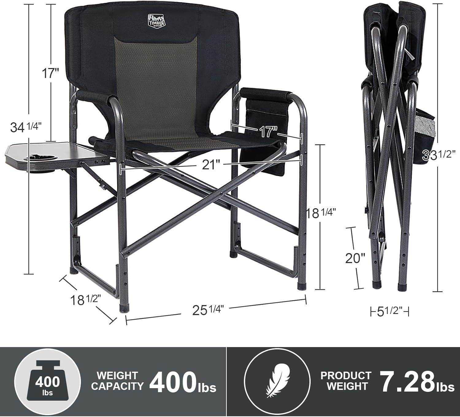 imageTIMBER RIDGE Aluminum Oversized Camping Chair Lightweight Portable Directors Chair with Side Table Detachable Side Pocket for Outdoor Camping Lawn Picnic Support 400lbs BlackBlack