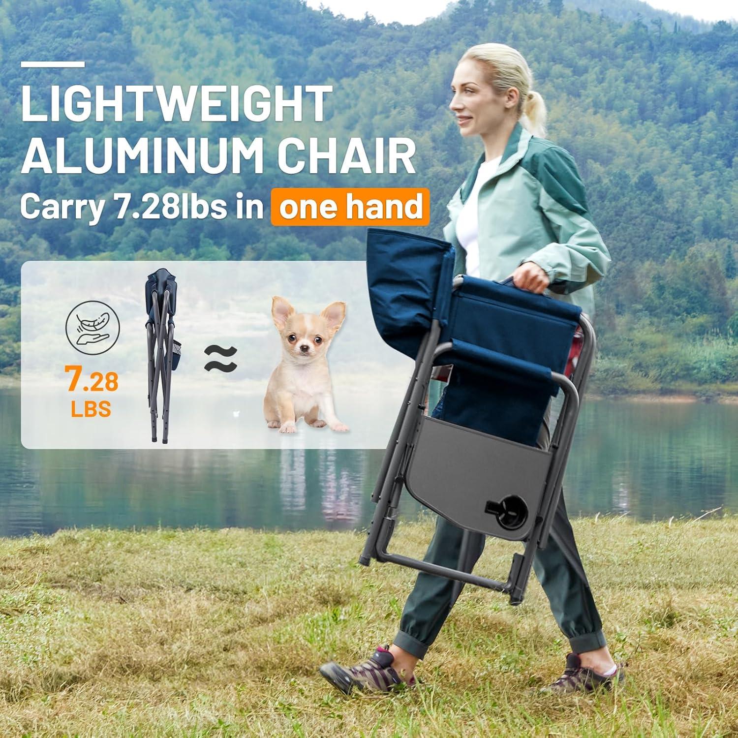 imageTIMBER RIDGE Aluminum Oversized Camping Chair Lightweight Portable Directors Chair with Side Table Detachable Side Pocket for Outdoor Camping Lawn Picnic Support 400lbs BlackBlue