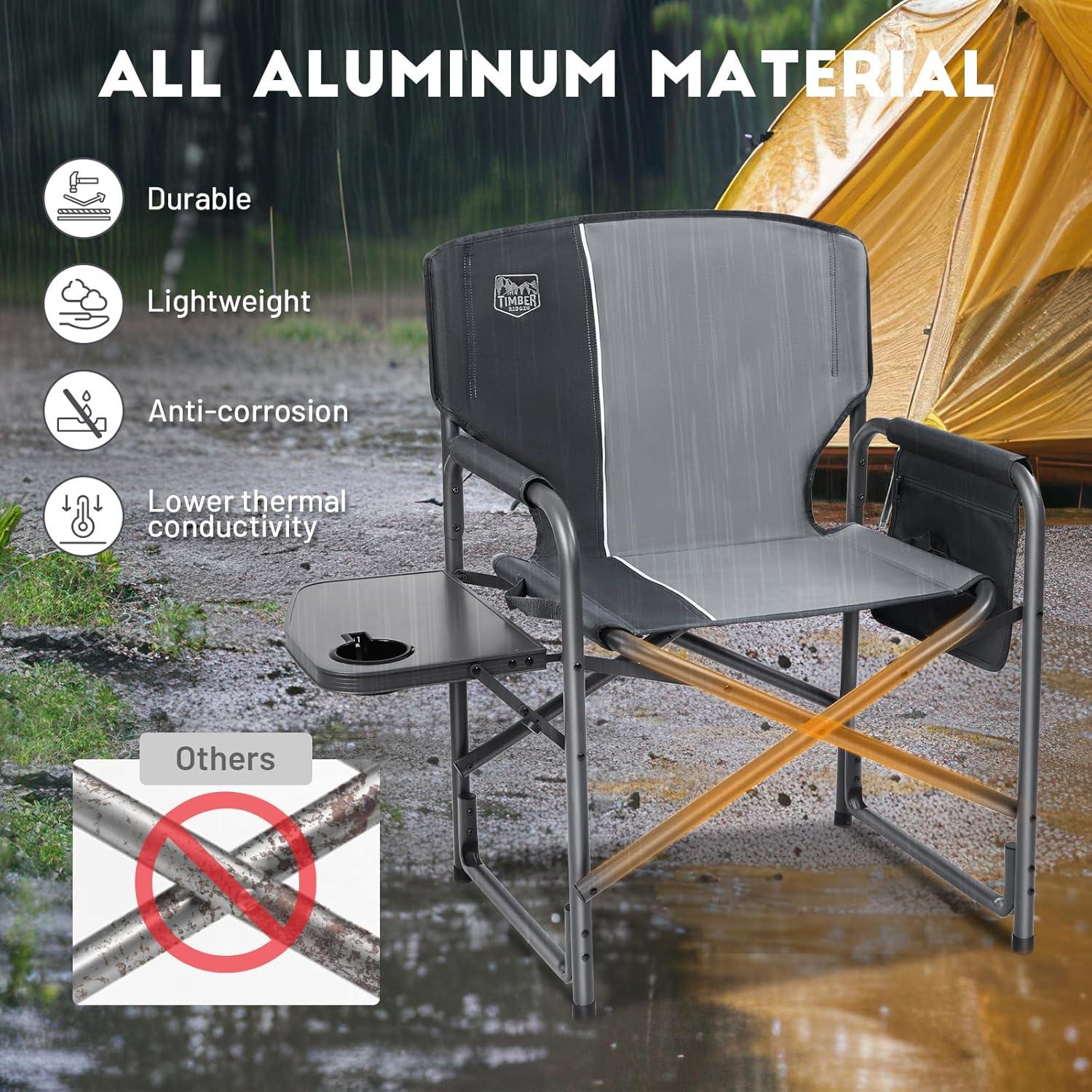 imageTIMBER RIDGE Aluminum Oversized Camping Chair Lightweight Portable Directors Chair with Side Table Detachable Side Pocket for Outdoor Camping Lawn Picnic Support 400lbs BlackGrey