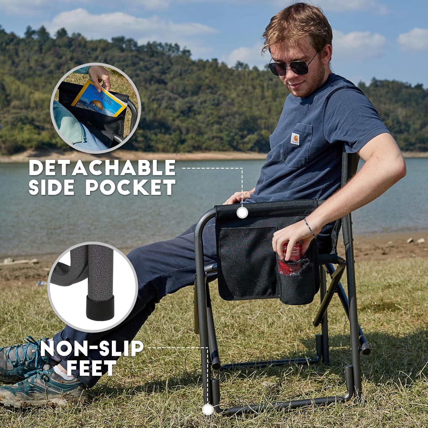 imageTIMBER RIDGE Aluminum Oversized Camping Chair Lightweight Portable Directors Chair with Side Table Detachable Side Pocket for Outdoor Camping Lawn Picnic Support 400lbs BlackBlack