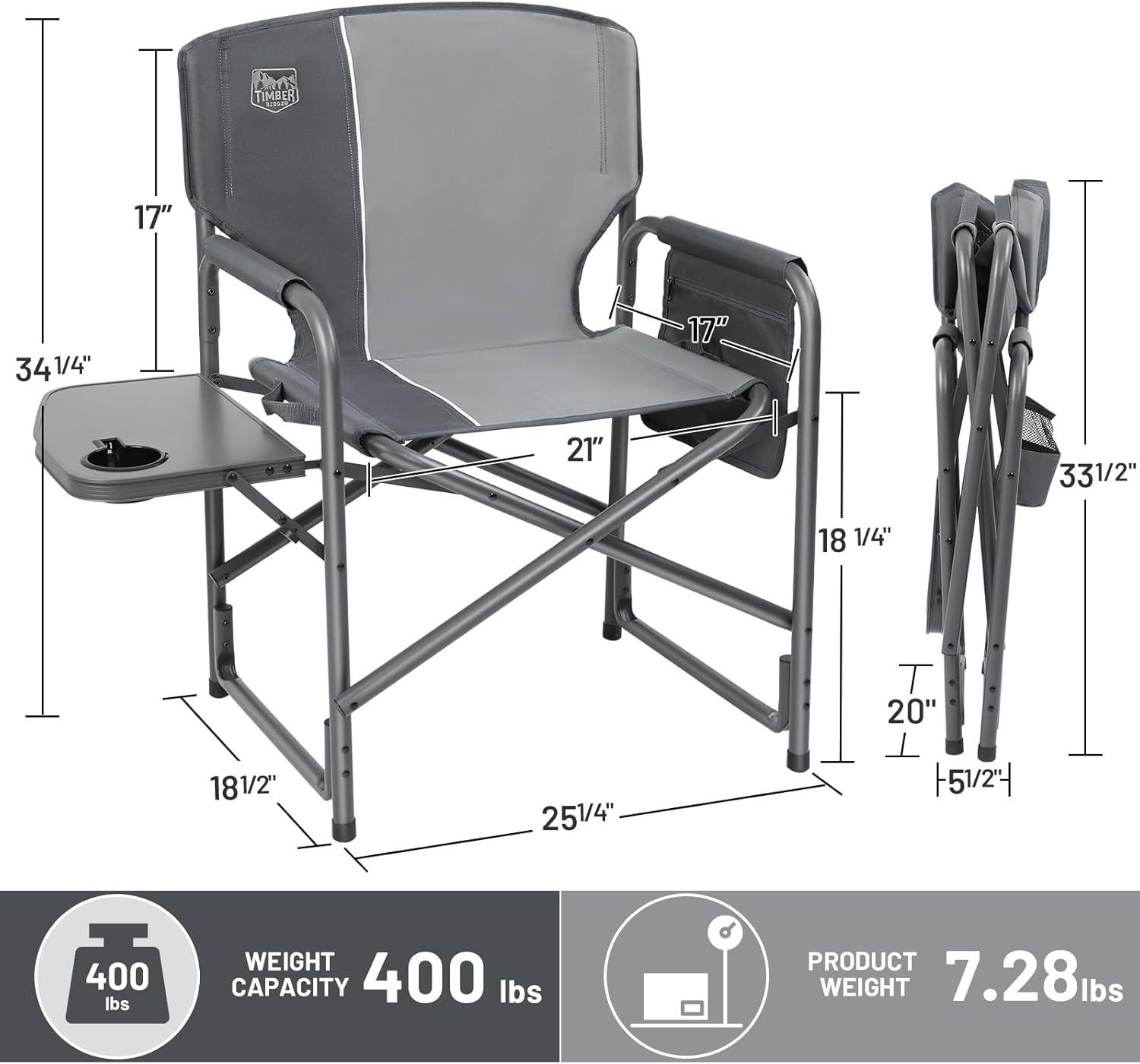 imageTIMBER RIDGE Aluminum Oversized Camping Chair Lightweight Portable Directors Chair with Side Table Detachable Side Pocket for Outdoor Camping Lawn Picnic Support 400lbs BlackGrey2 Set