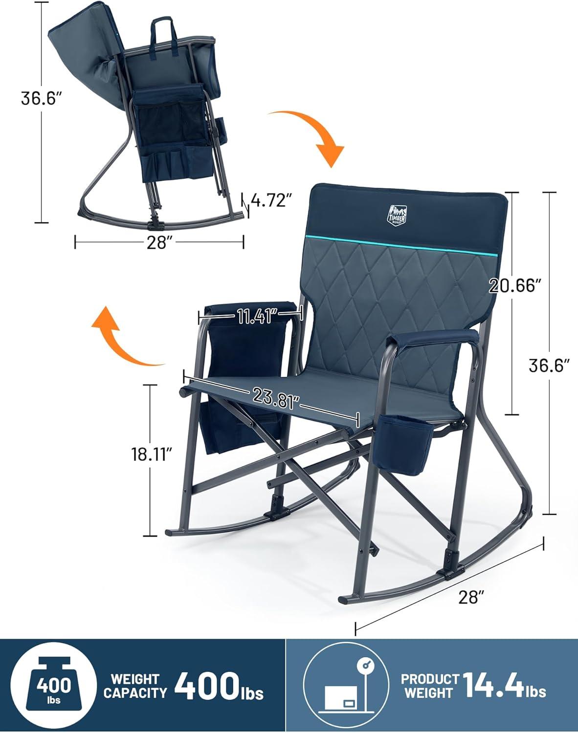 imageTIMBER RIDGE Aluminum Oversized Camping Chair Lightweight Portable Directors Chair with Side Table Detachable Side Pocket for Outdoor Camping Lawn Picnic Support 400lbs BlackBlue With Rocking