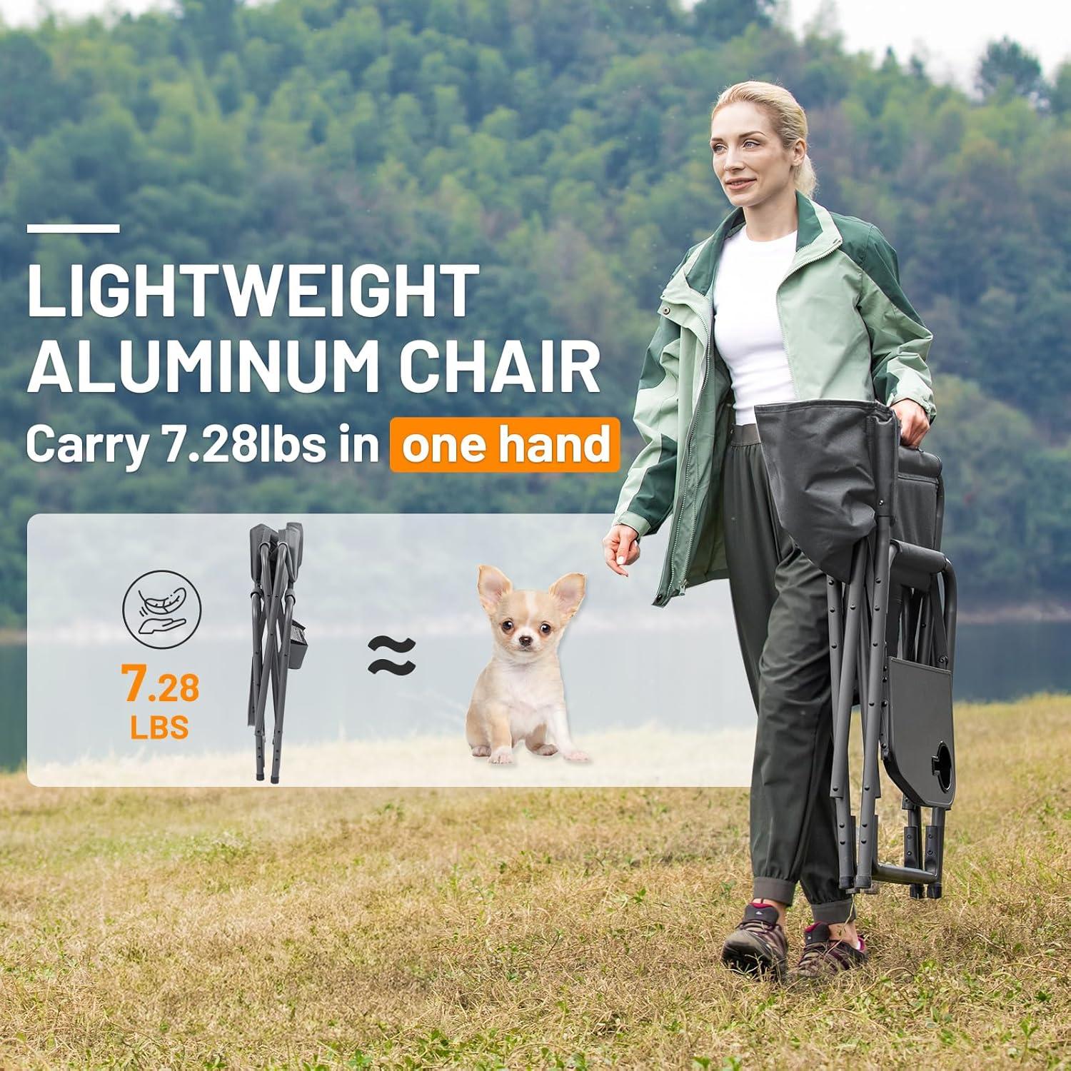 imageTIMBER RIDGE Aluminum Oversized Camping Chair Lightweight Portable Directors Chair with Side Table Detachable Side Pocket for Outdoor Camping Lawn Picnic Support 400lbs BlackGrey